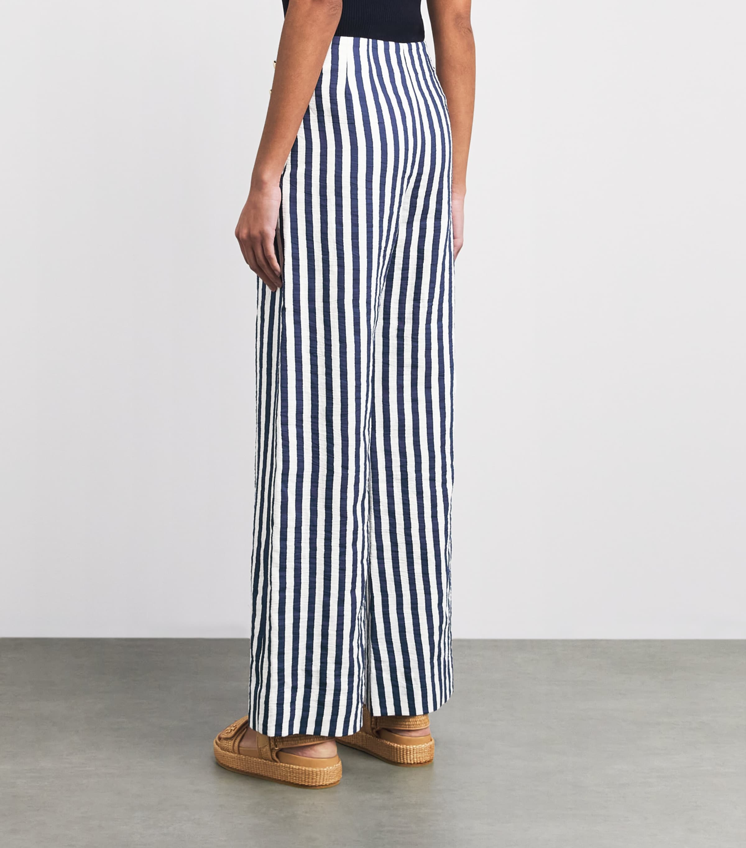 Maje Womens Stripe Wide-Leg Trousers White/blue Image 5