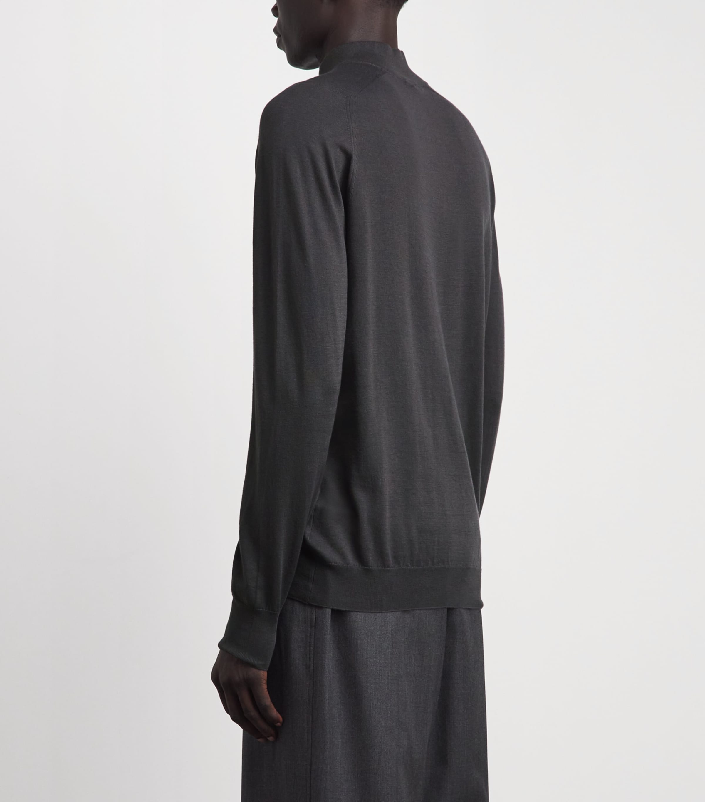 Sunspel Mens Sea Island Cashmere Half-Zip Sweater Anthracite Image 5