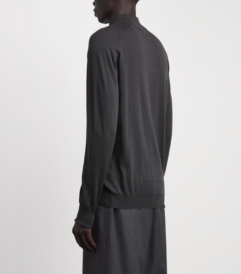 Sunspel Mens Sea Island Cashmere Half-Zip Sweater Anthracite Image 5