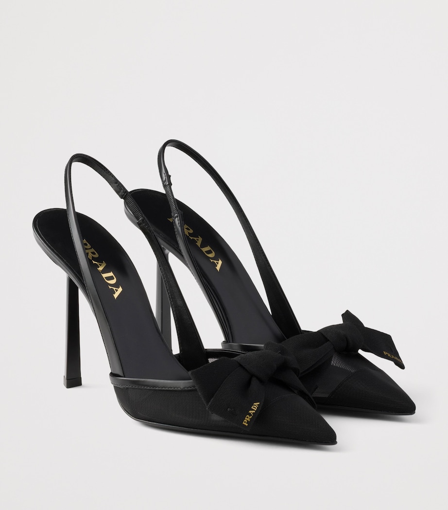 Prada Mesh Bow Slingback Heels 100 Black Image 2