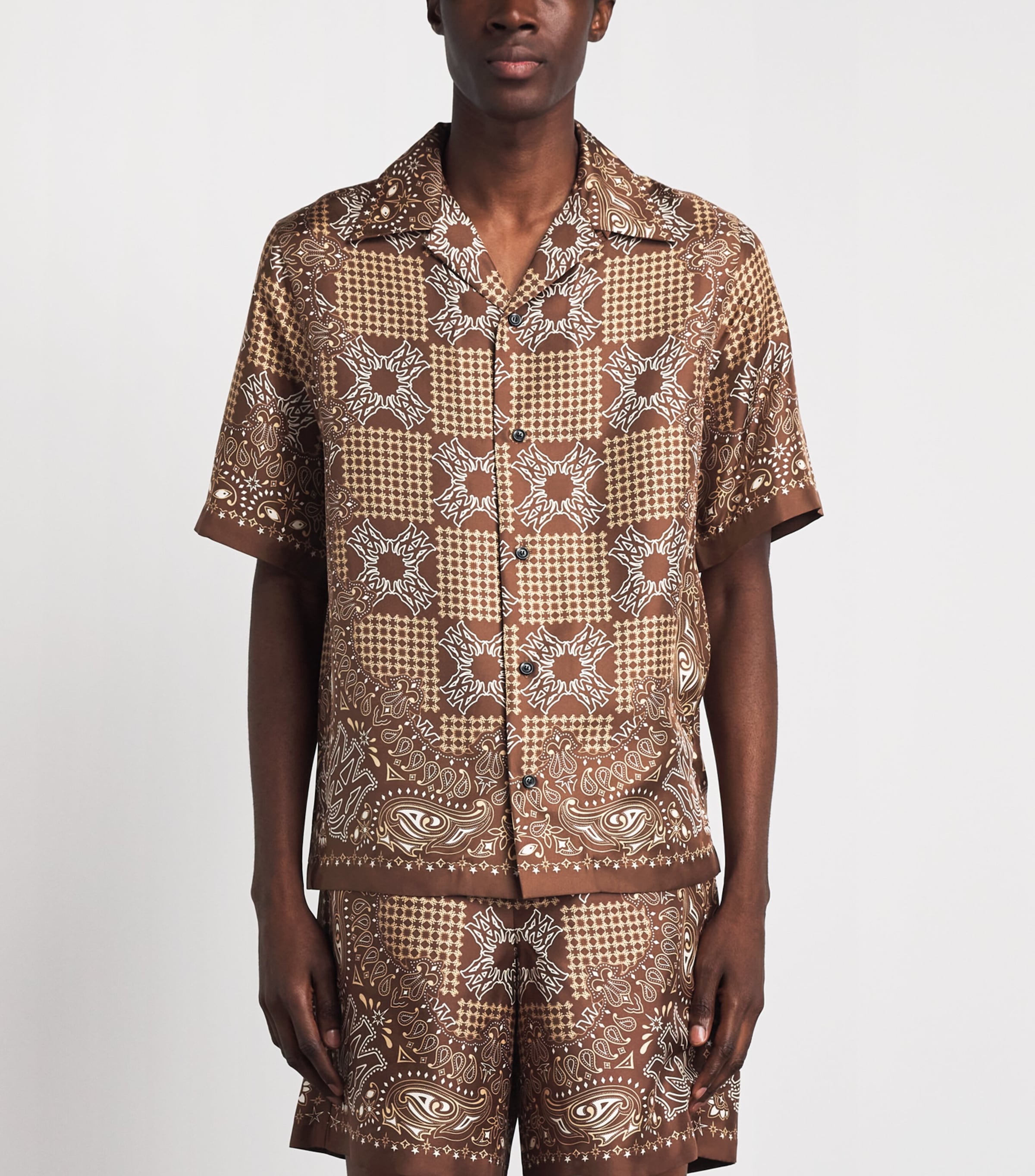 AMIRI Brown Silk MA Check Short-Sleeve Shirt | Harrods US