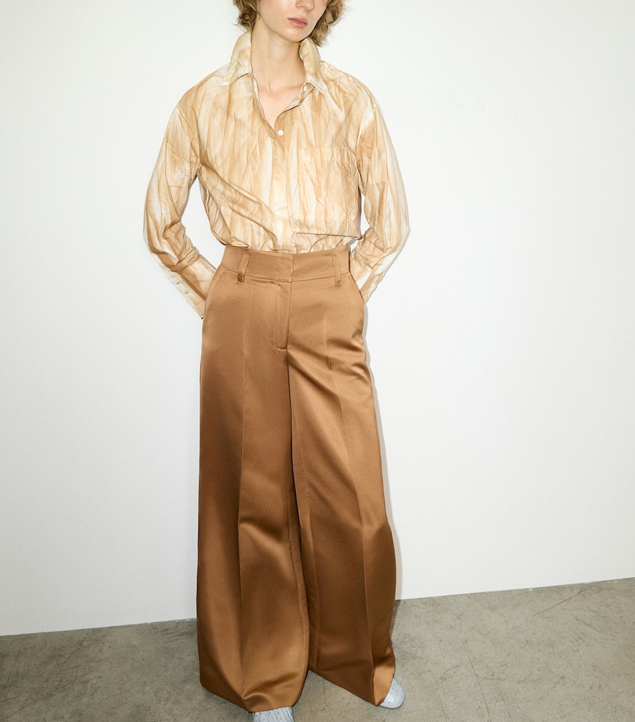 MAX&Co. Womens Satin Wide-Leg Trousers Beige Image 2