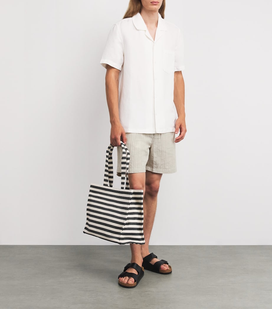 Linen Cotton-Blend Stripe Shorts SAND Image 2