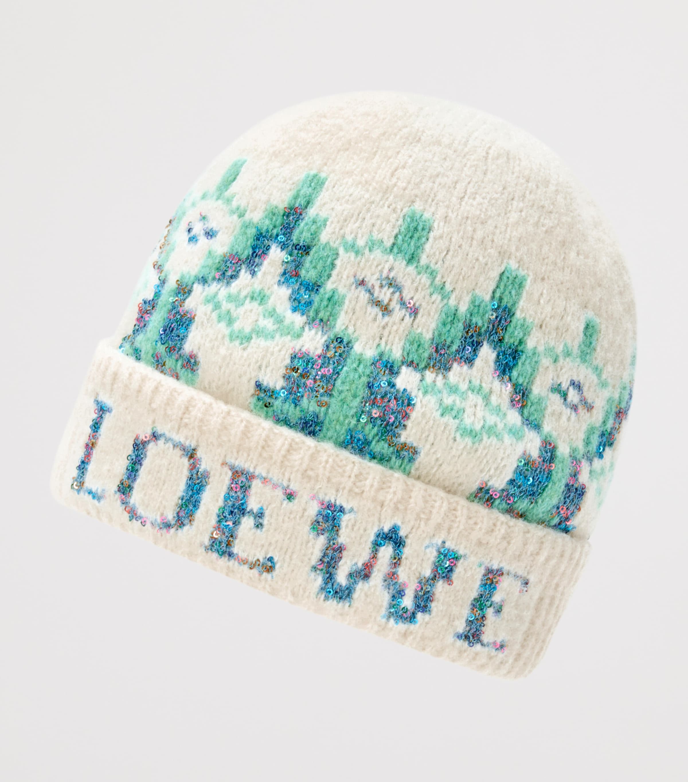Wool-Blend Fair Isle Beanie WHITE/MINT Image 2