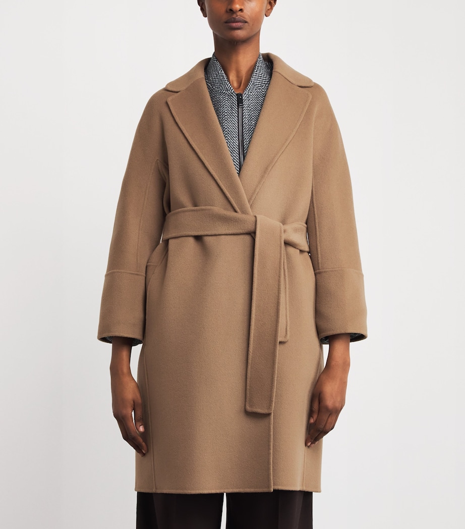 Virgin Wool Short Wrap Coat CAMEL Image 3