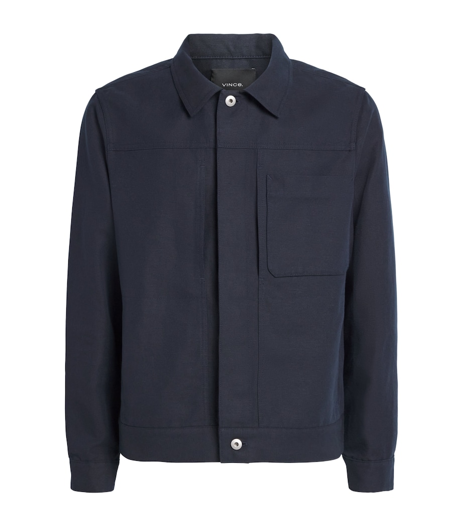 Vince Mens Cotton-Linen Trucker Overshirt Coastal Image 1