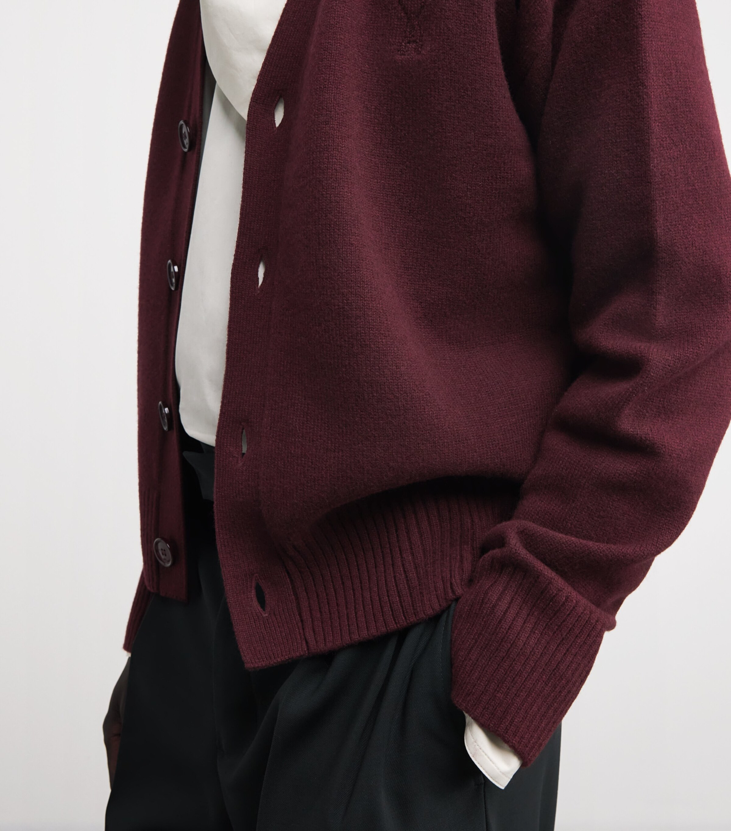 AMI Paris Mens Wool-Cashmere Ami De Coeur Cardigan Cerise Image 6