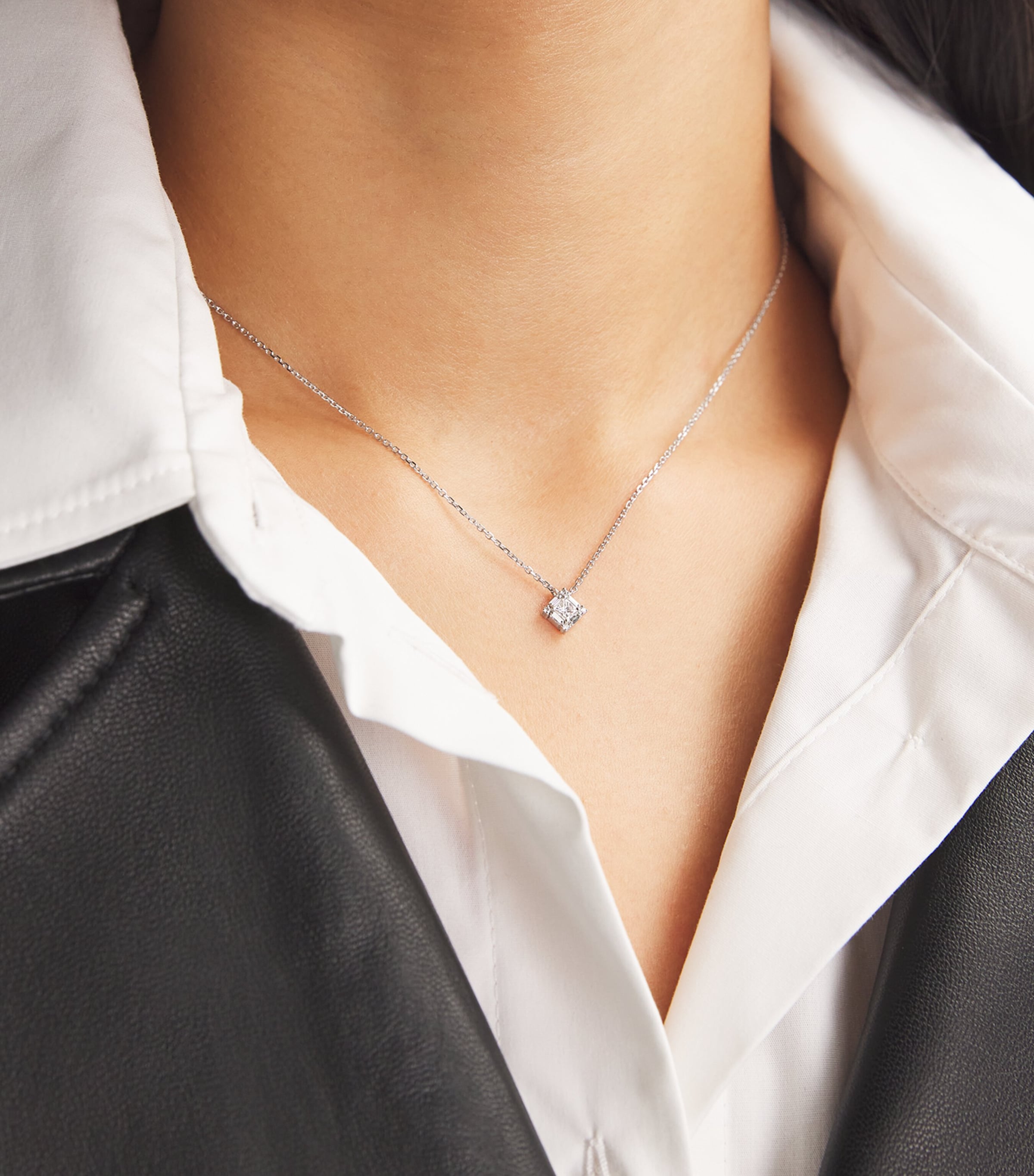 Mini White Gold and Diamond Princess Square Necklace 18K WG/WD Image 2