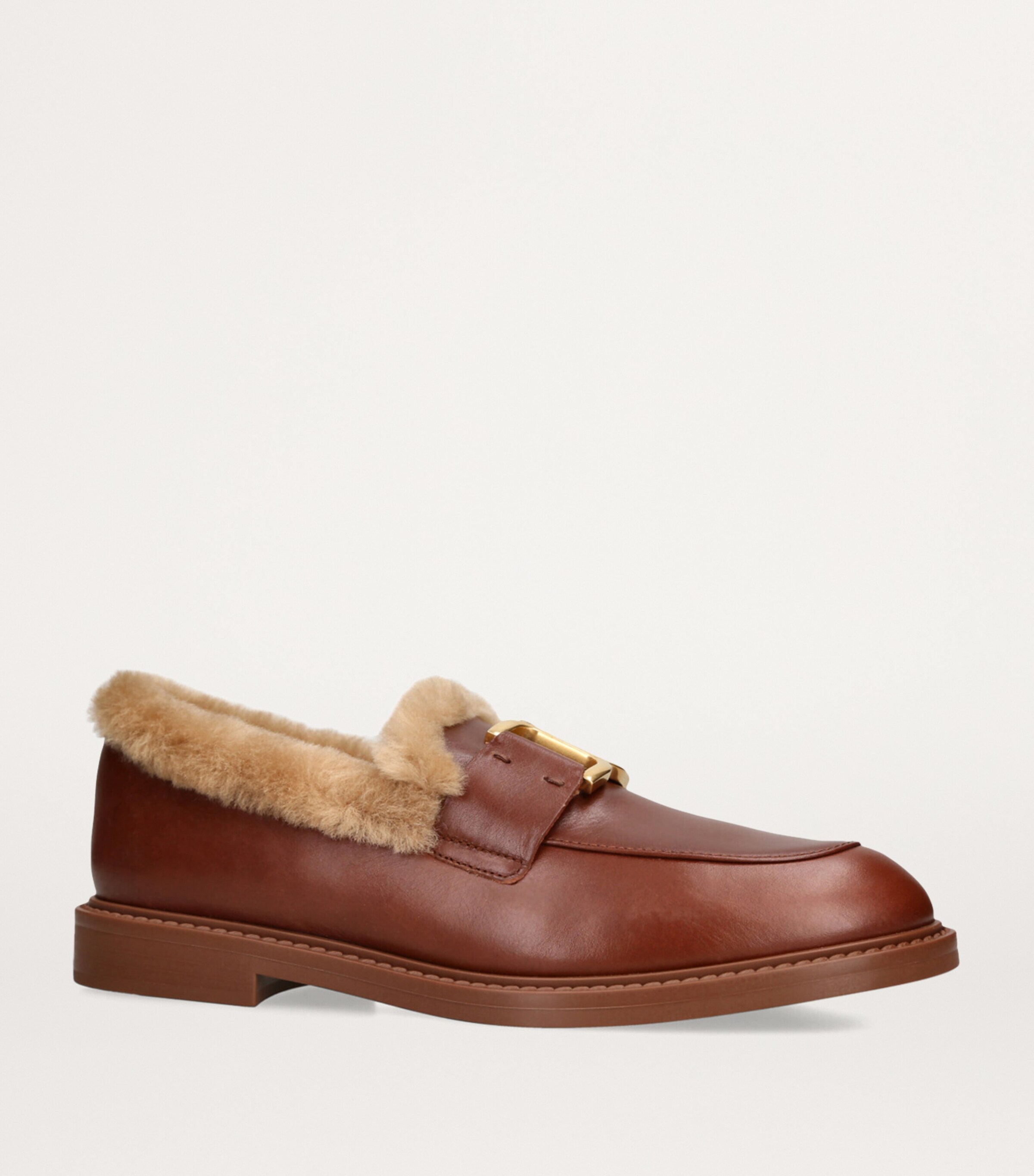 Chloé Shearling-Trimmed Leather Marcie Loafers Tan Image 3