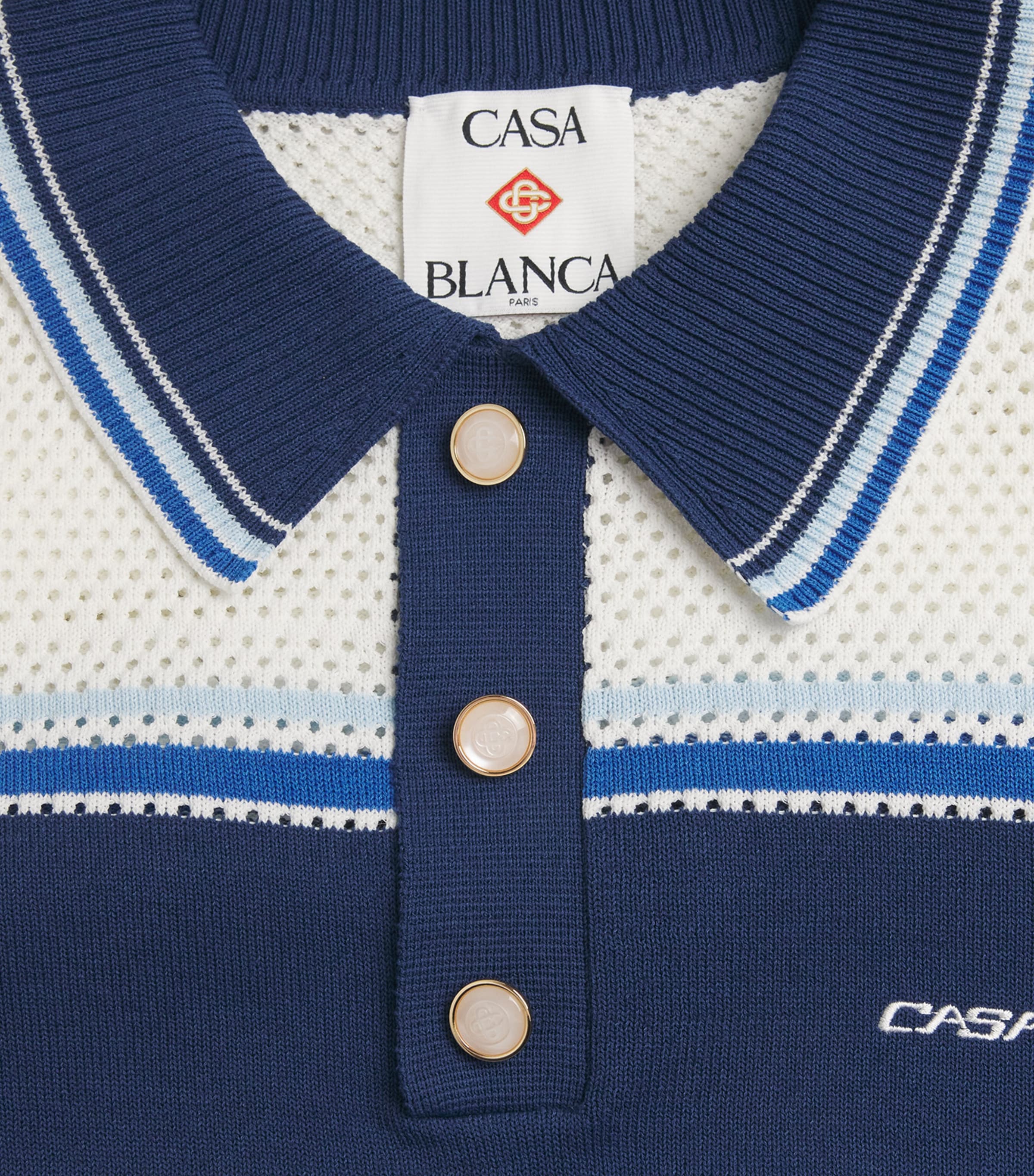 Casablanca Mens Mesh Stripe Polo Shirt White / Blue Image 6