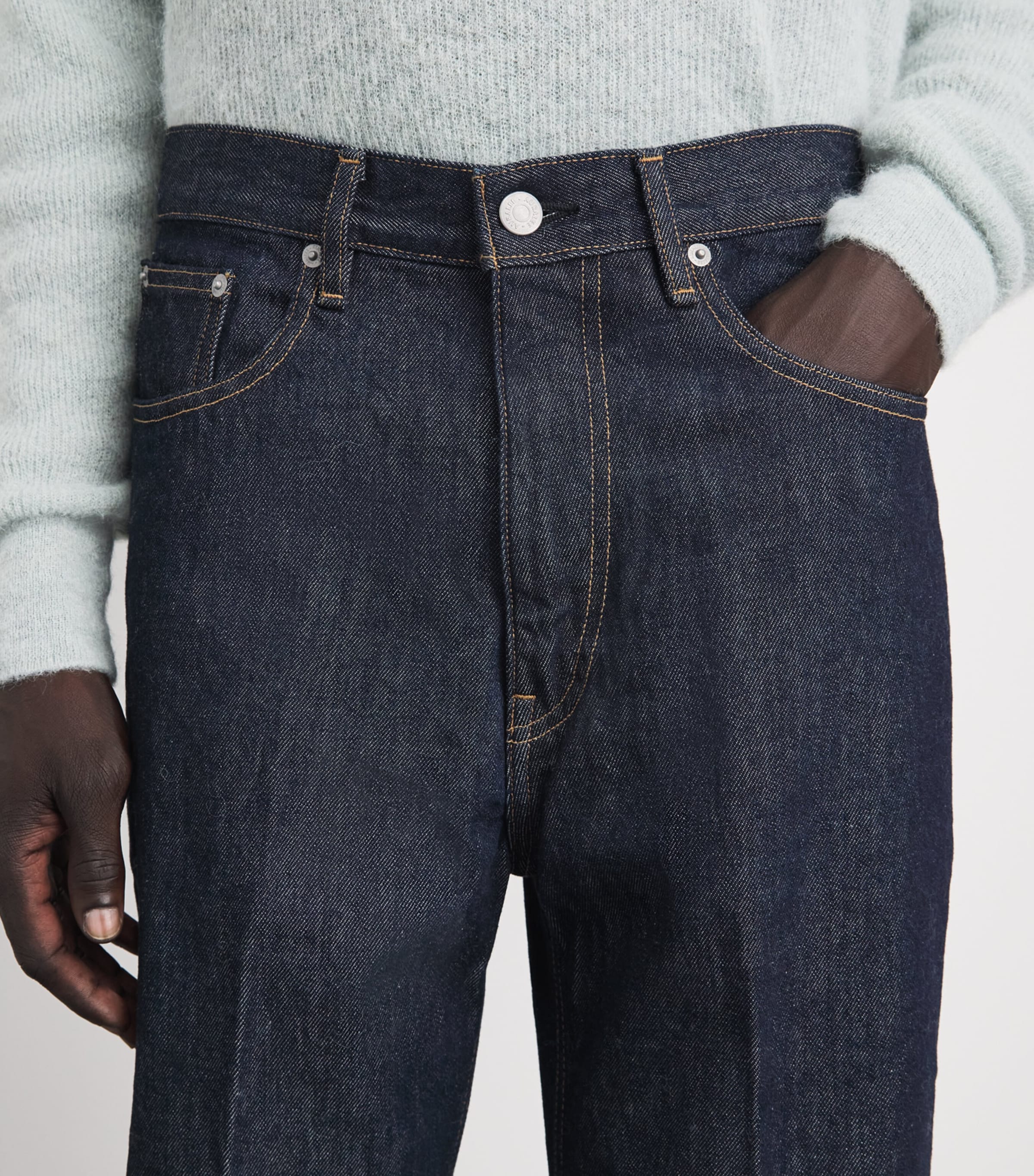 Auralee Mens Hard Twist Straight Jeans Indigo Image 3