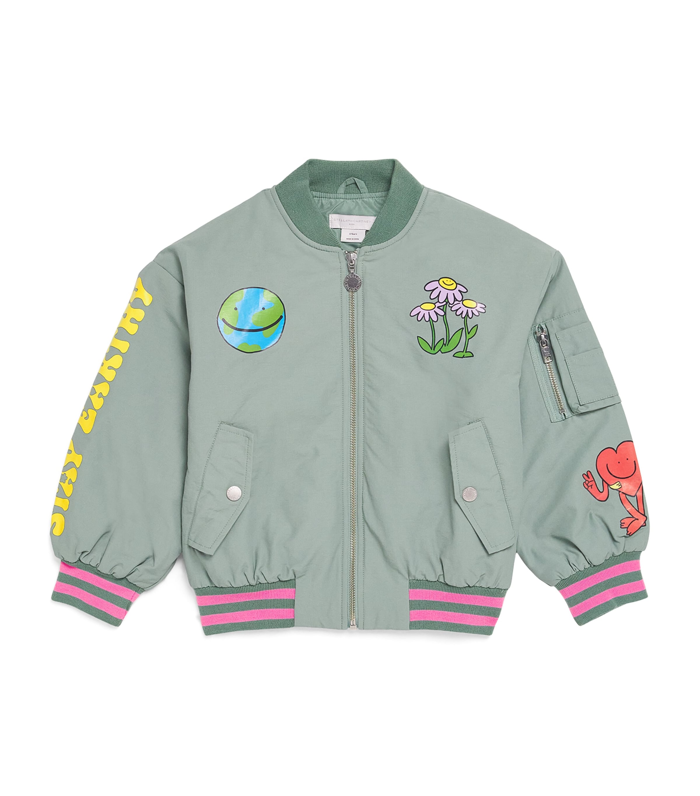 Stella Mccartney Earth Friends Graphic Bomber Jacket In Gray