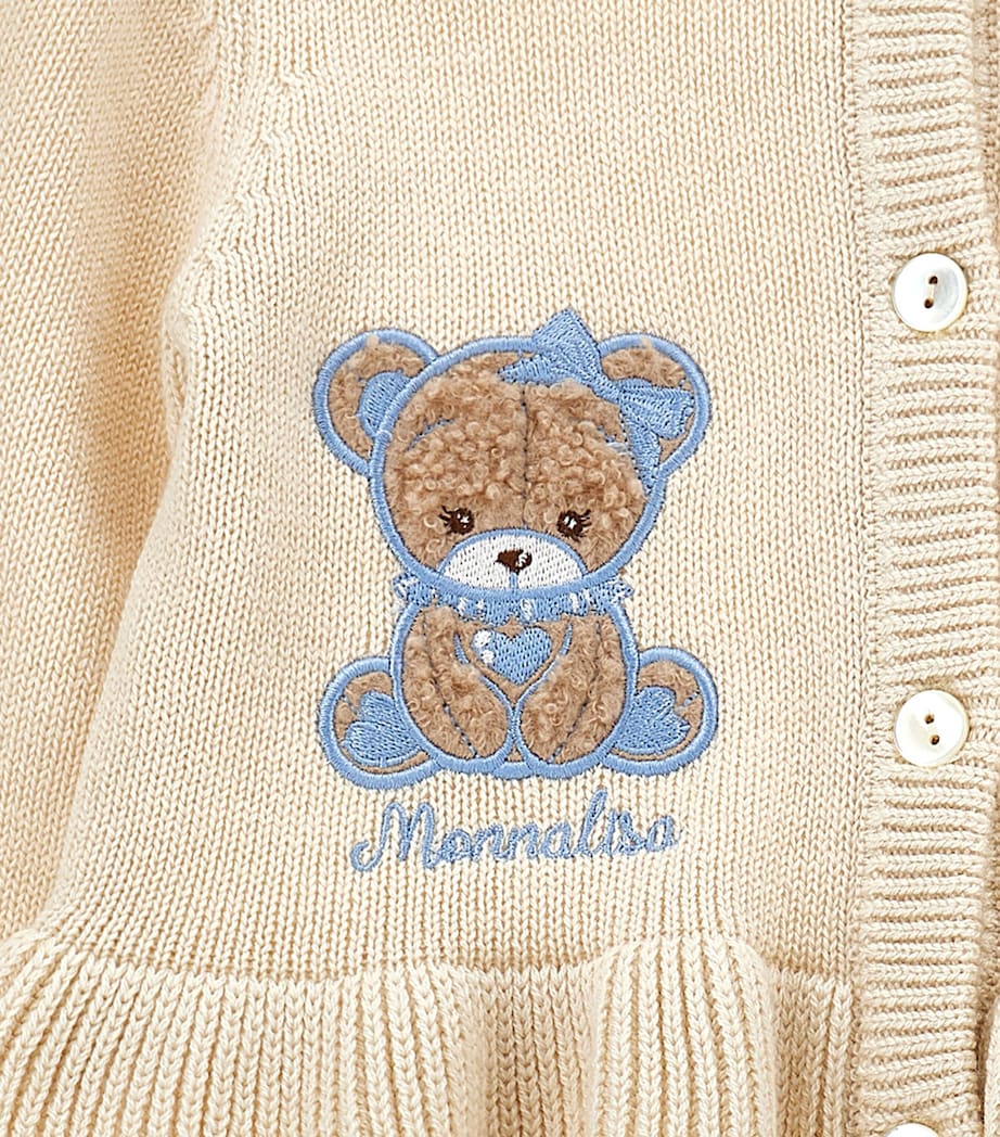 Wool-Cotton Bear Cardigan (3-36 Months) ECRU/CELESTE Image 3