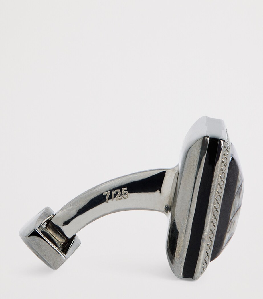 Square Engraved Enamel Cufflinks SILVER Image 4