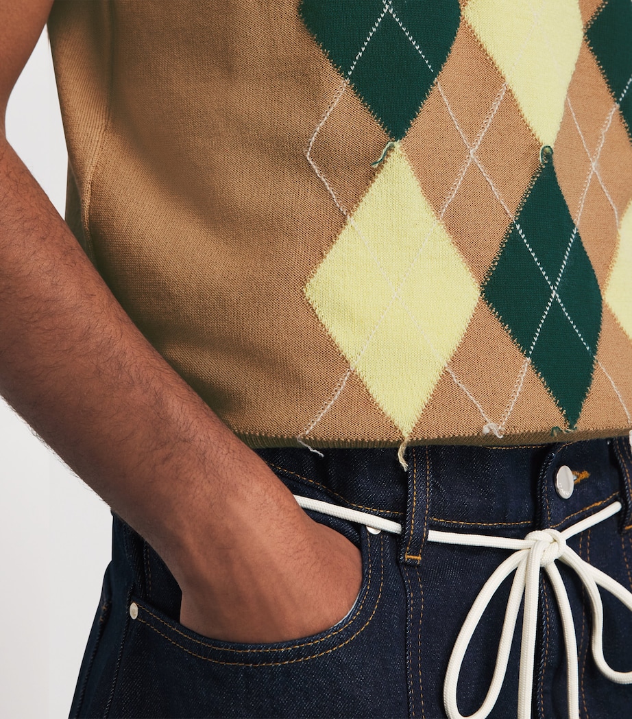 AMI Paris Mens Wool-Cotton Argyle Sweater Vest Camel/jaun/vert Image 3