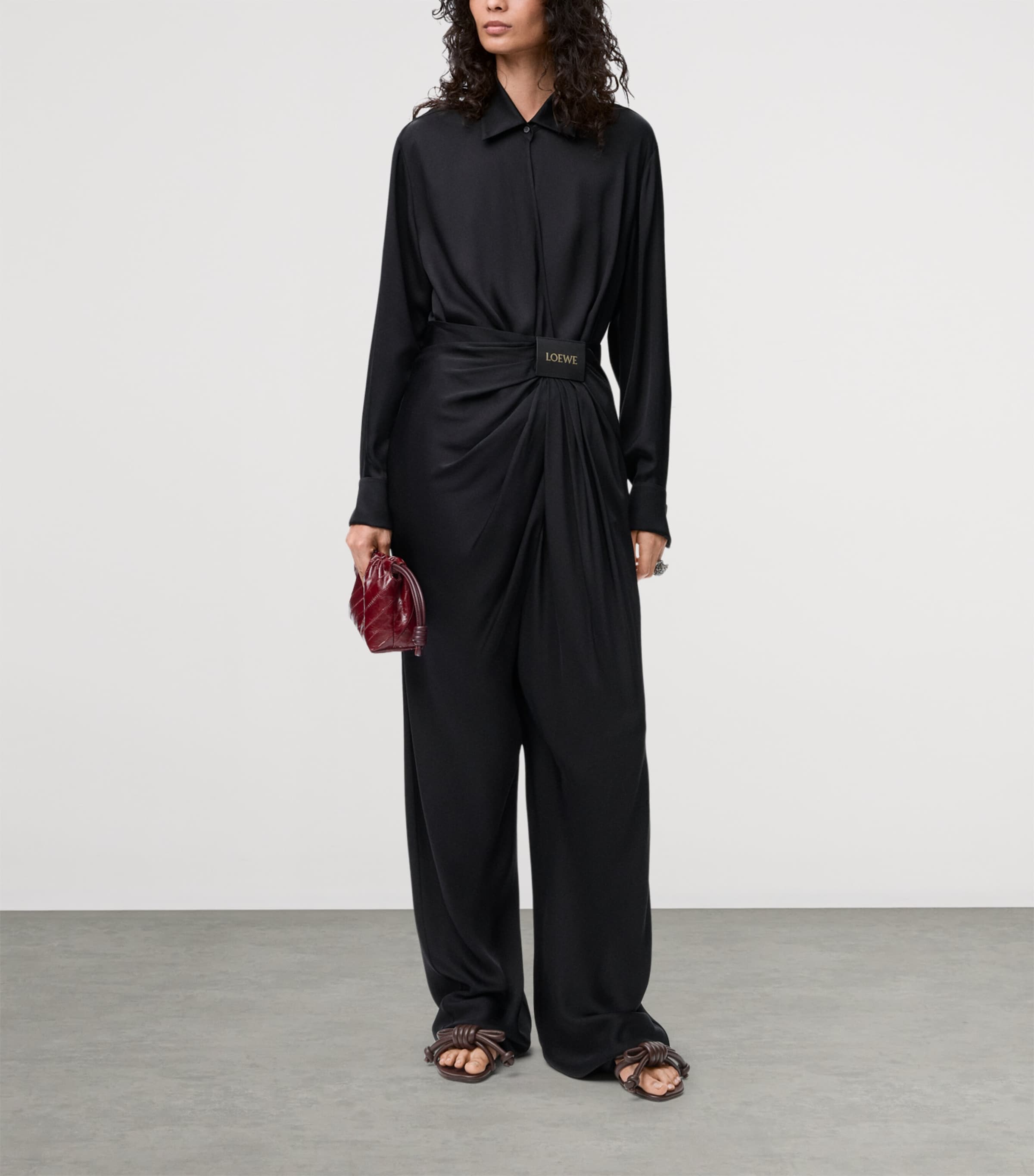 Silk Draped Wide-Leg Trousers BLACK Image 2