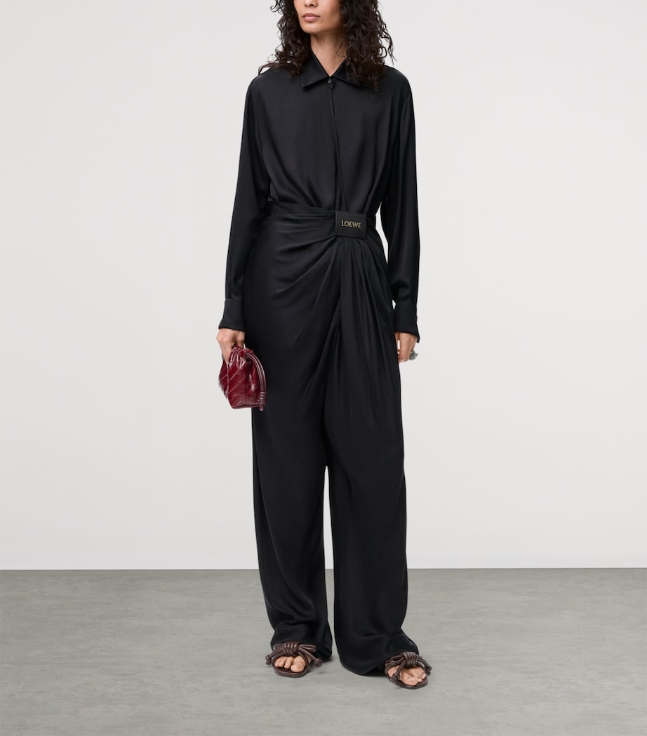Silk Draped Wide-Leg Trousers BLACK Image 2