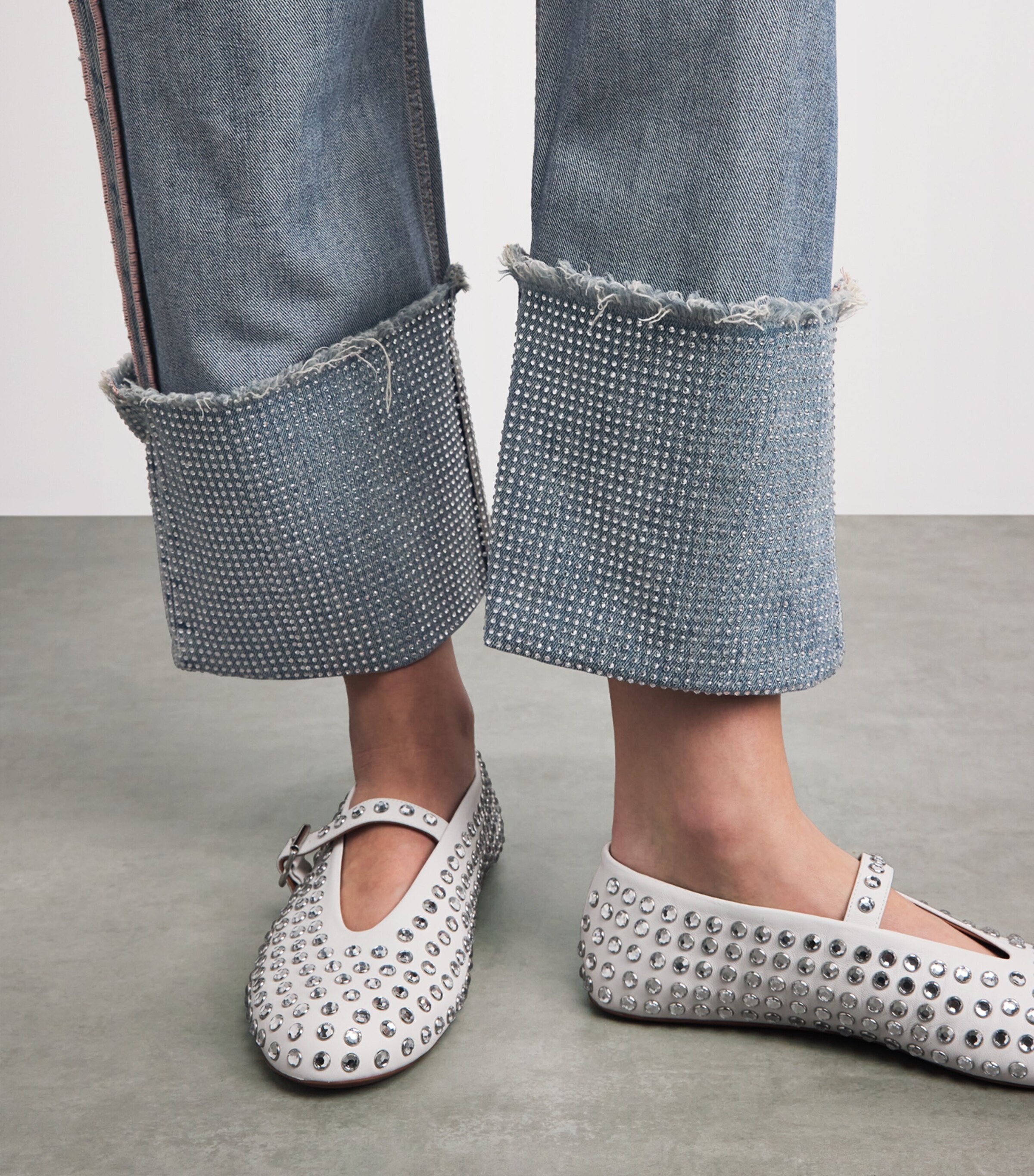 Acne Studios Womens Rhinestone-Detail Mid-Rise Straight Jeans Auz Mid Blue Image 3