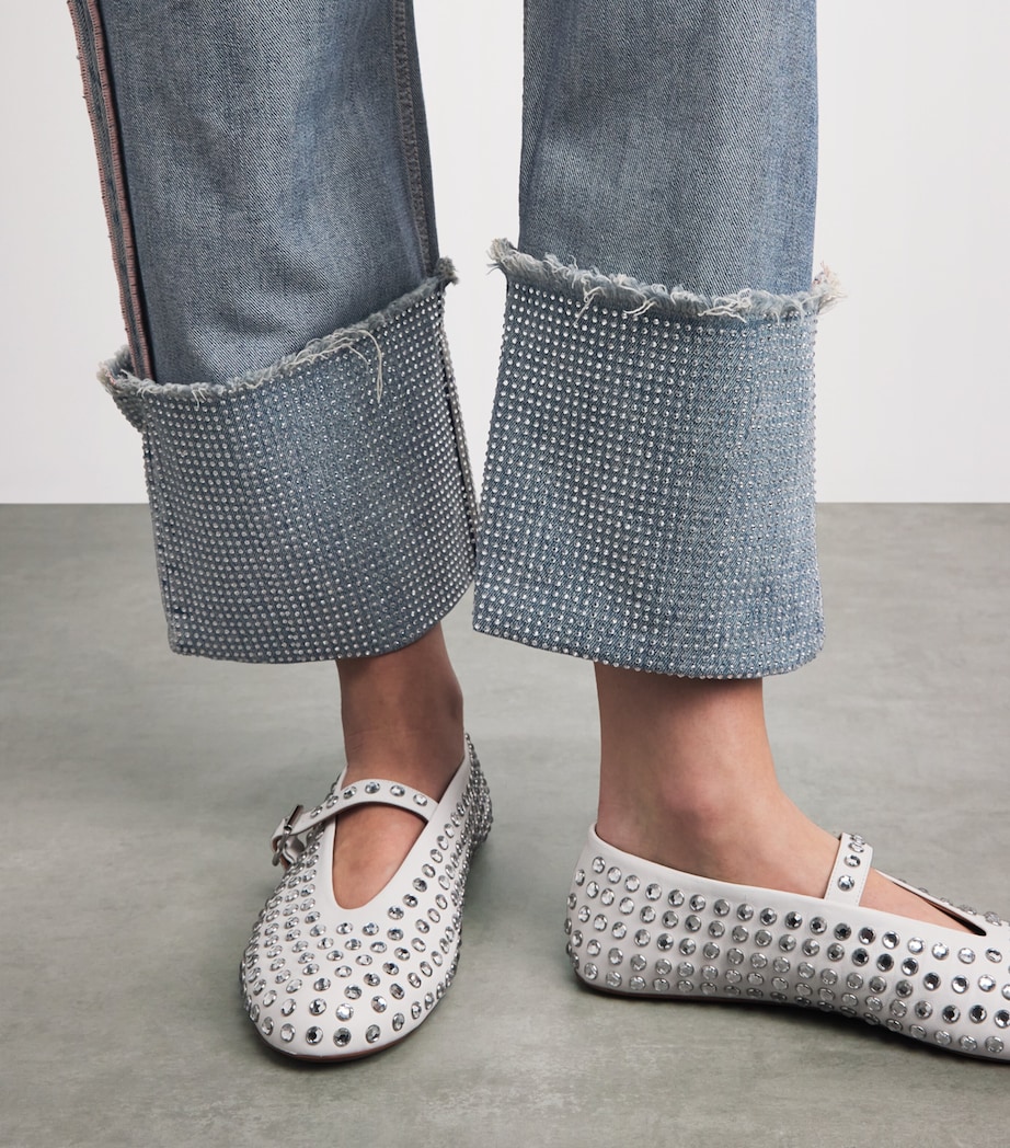 Acne Studios Womens Rhinestone-Detail Mid-Rise Straight Jeans Auz Mid Blue Image 3