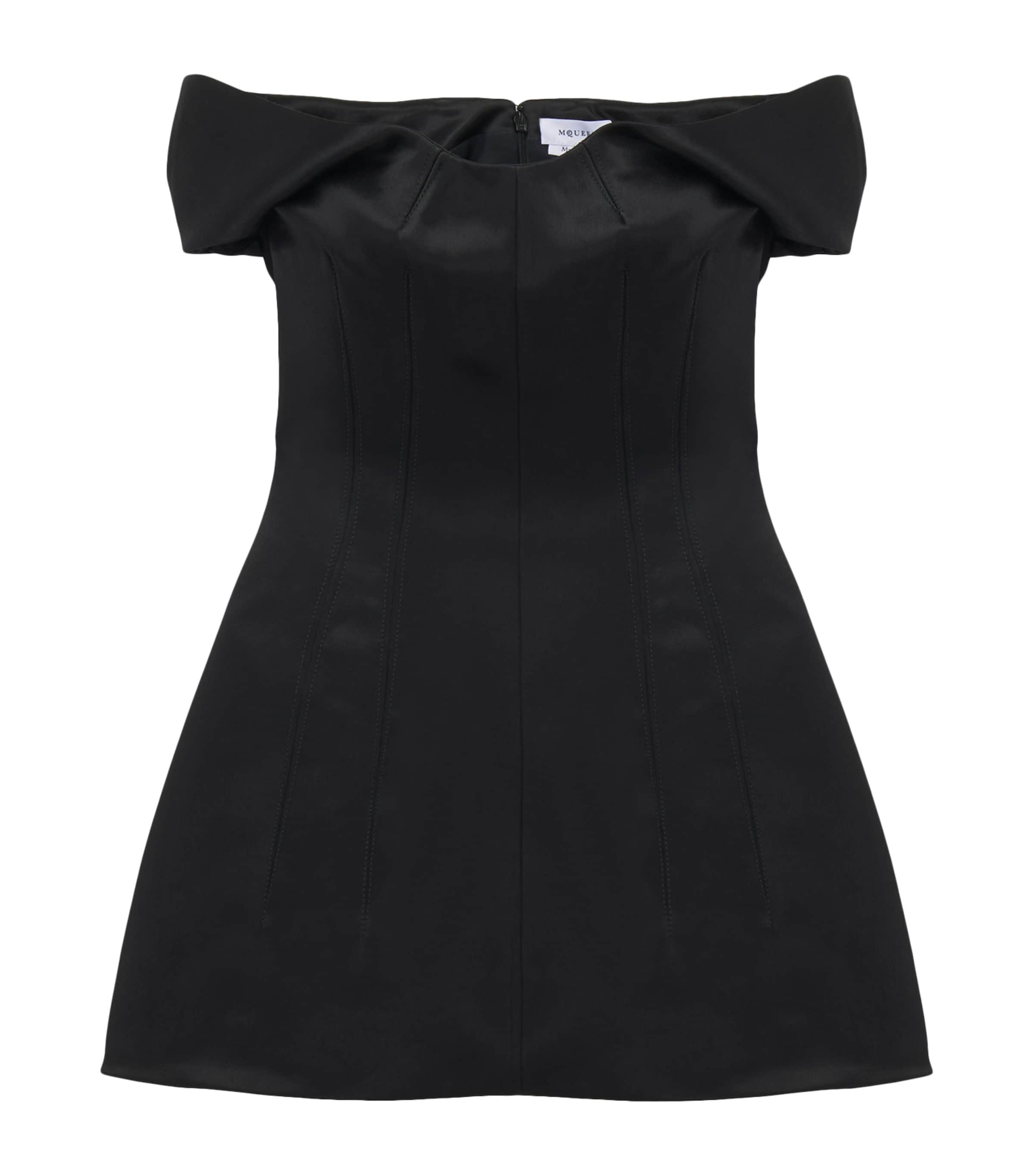 Alexander Mcqueen Off-the-shoulder Satin Crepe De Chine Mini Dress In Black