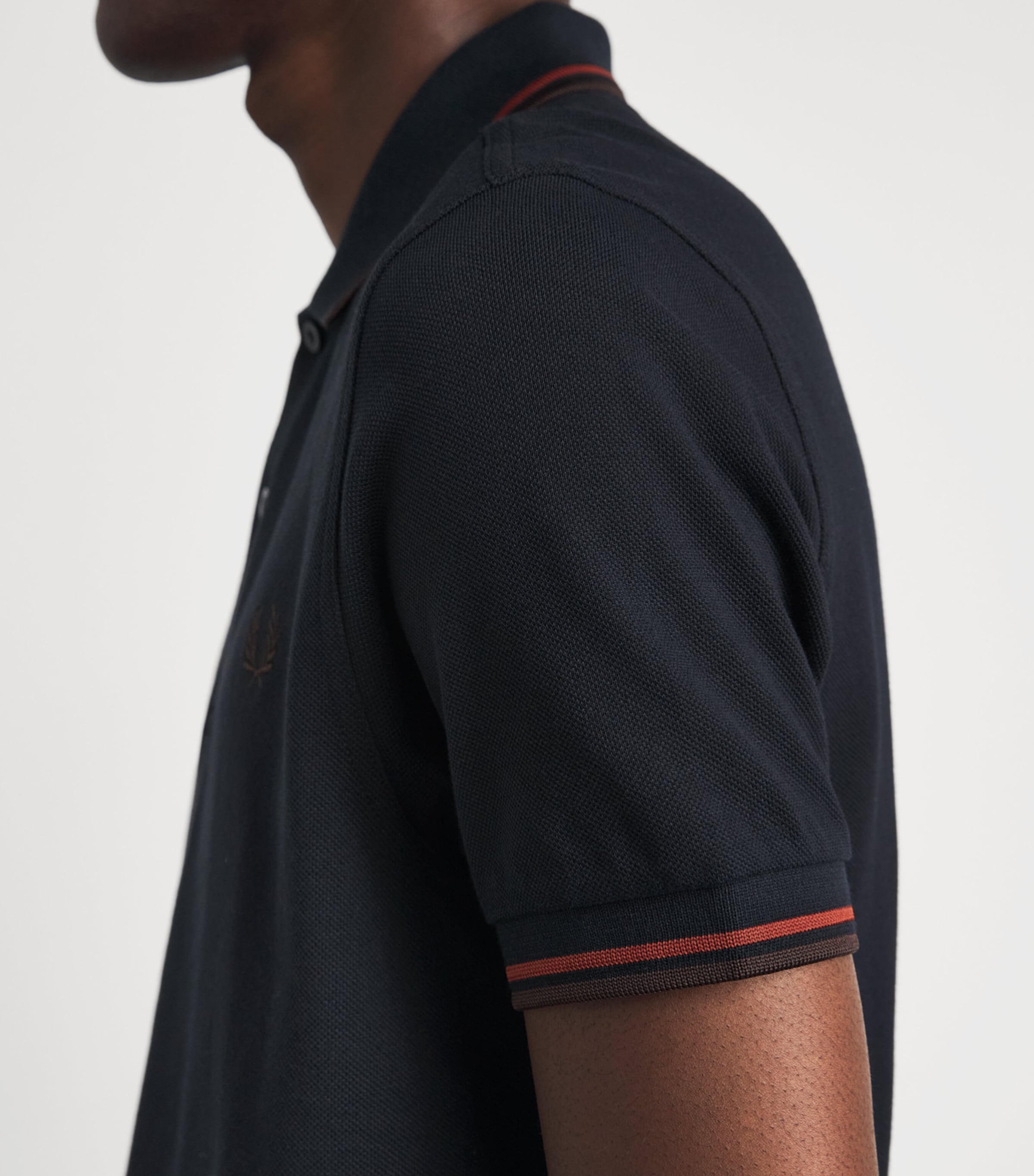 Fred Perry Mens Cotton Twin Tipped Polo Shirt Nvy/brndy/rchbrn Image 3