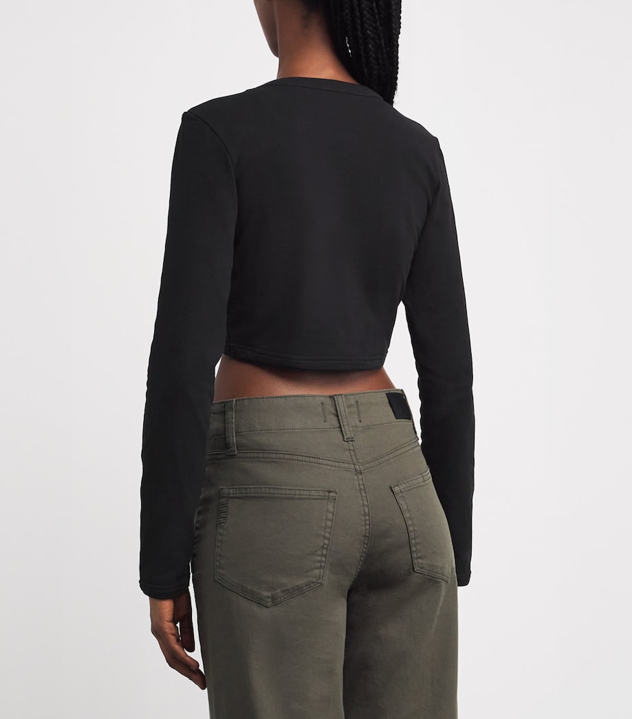 Stretch-Cotton Logo Crop Top BLACK Image 4