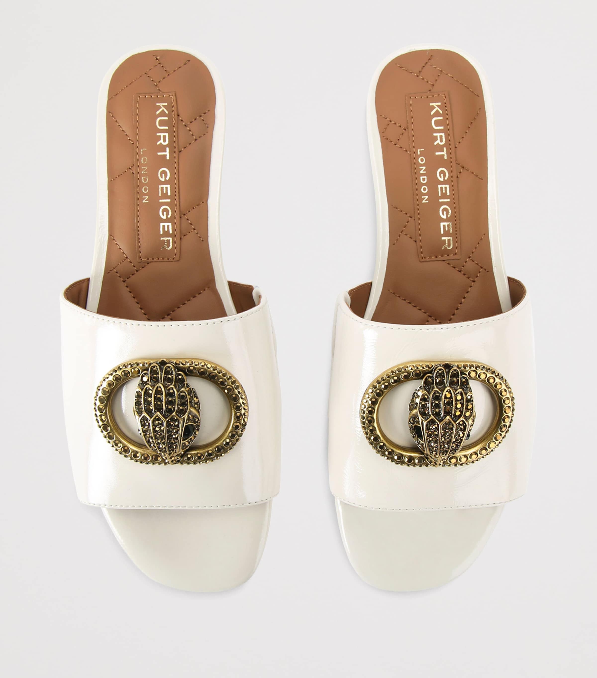 Kurt Geiger London Patent Leather Chelsea Flat Sandals Bone Image 3