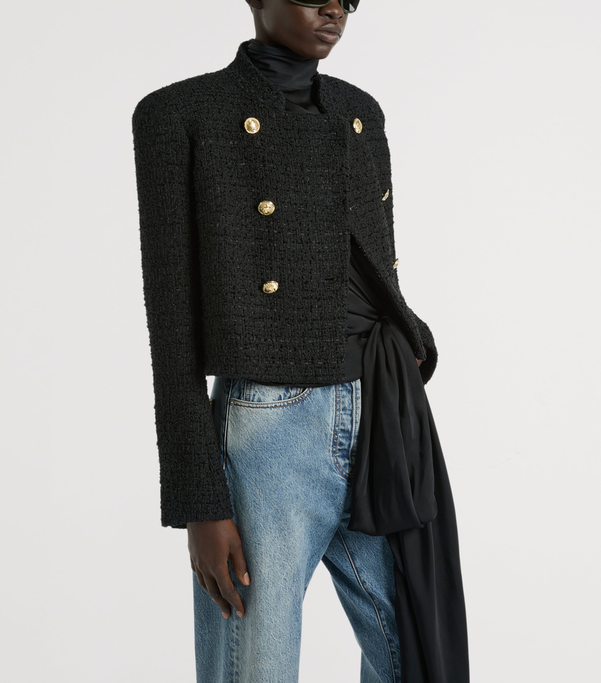 Balmain Womens Tweed Officer Jacket Noir Image 4