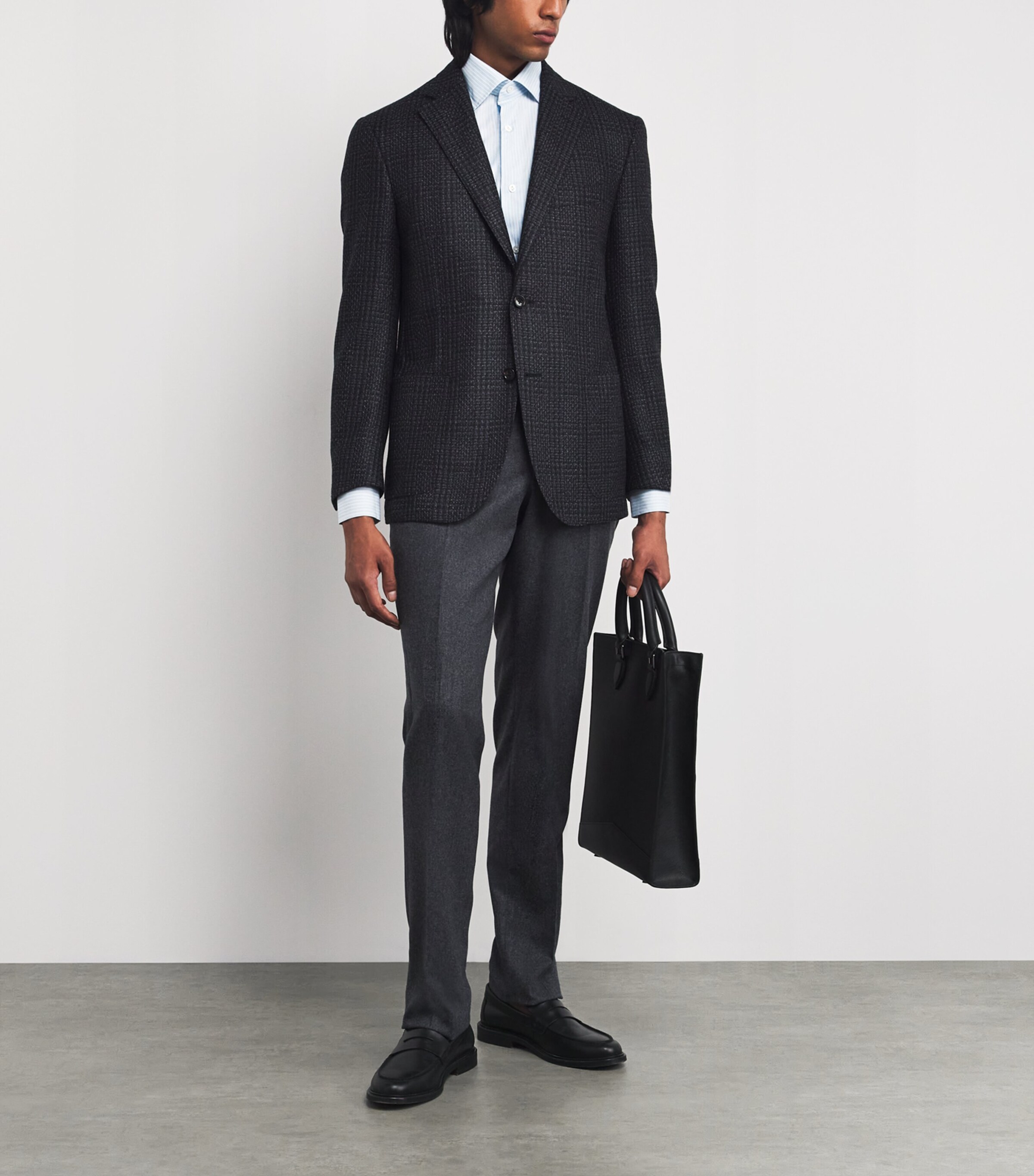 100HANDS Mens Cotton Melange Stripe Shirt Light Blue Image 2