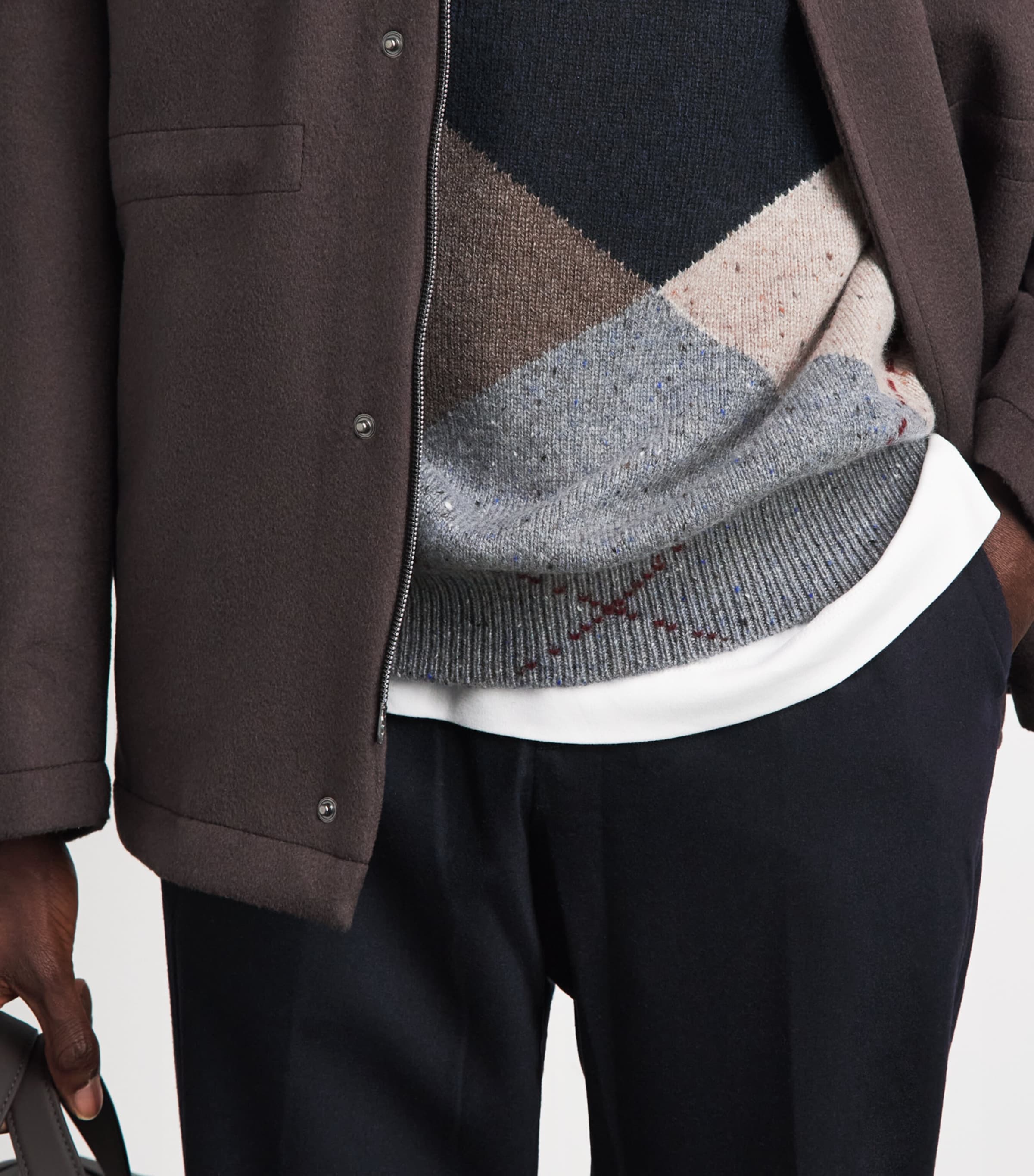 Johnstons Of Elgin Mens Cashmere Exploded Argyle Sweater Cairngorm Image 3