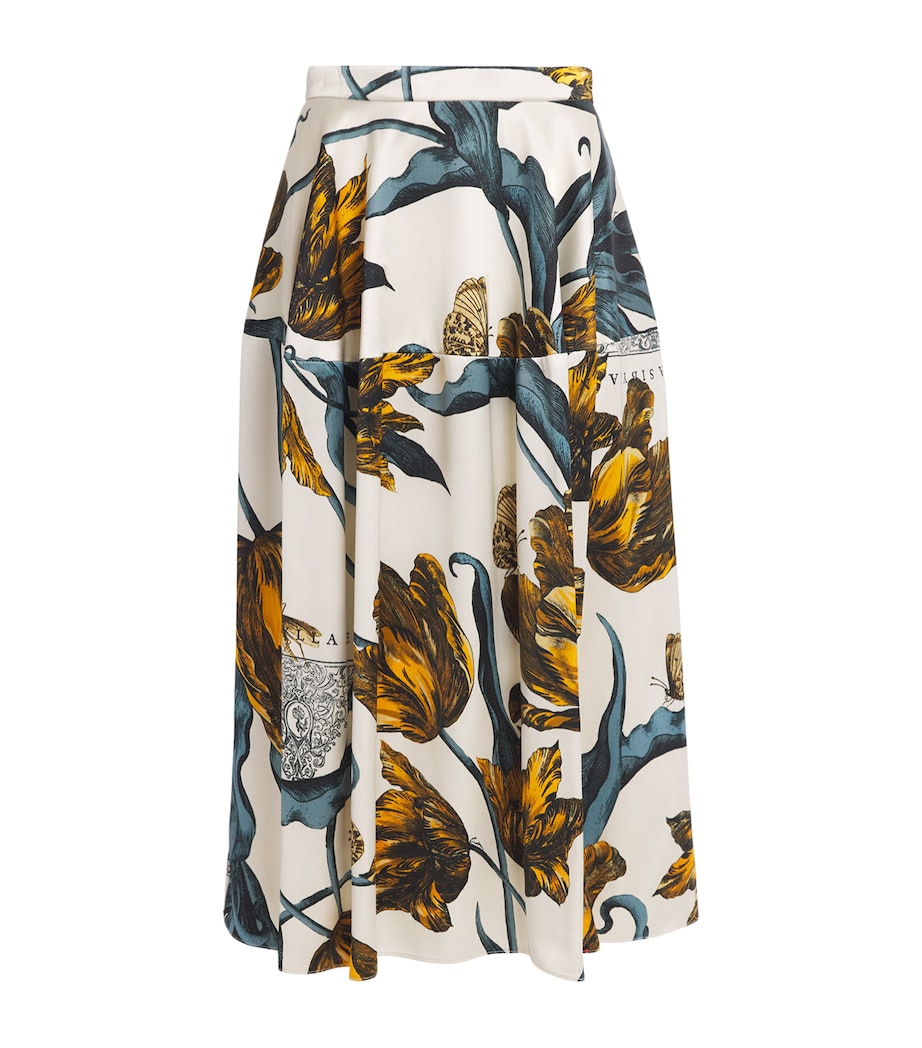 Erdem Womens Satin Floral Duchess Midi Skirt Etched Tulip Bronze Image 1