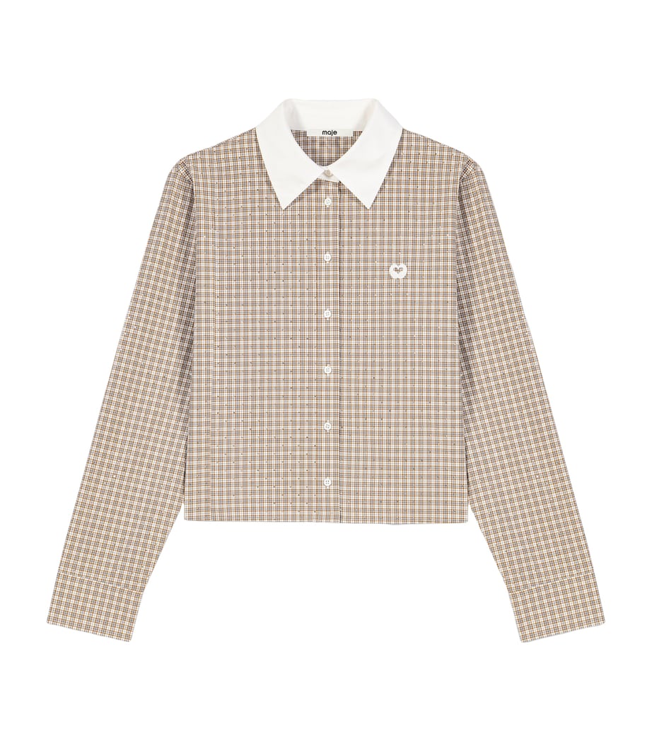 Maje Womens Cotton Check Shirt with Tie Beige Image 1
