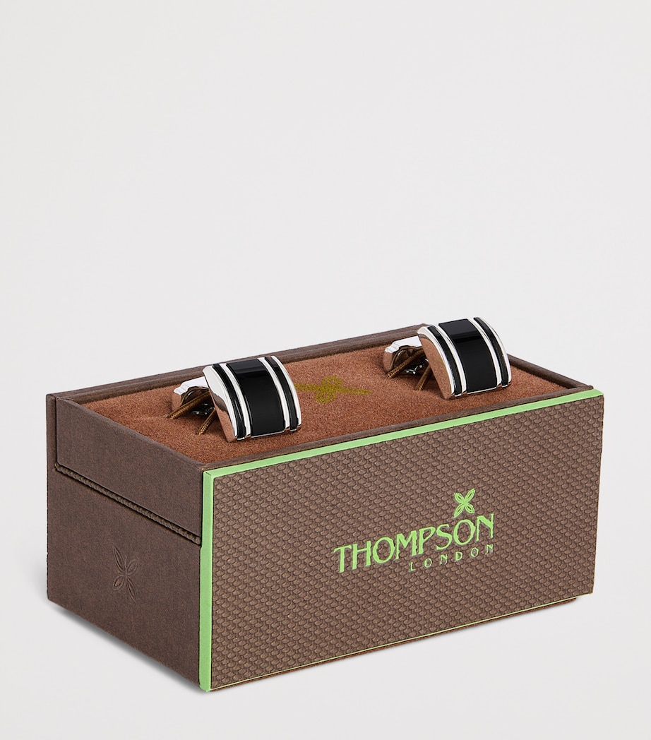 White Bronze-Plated Square Onyx Cufflinks BLACK Image 3