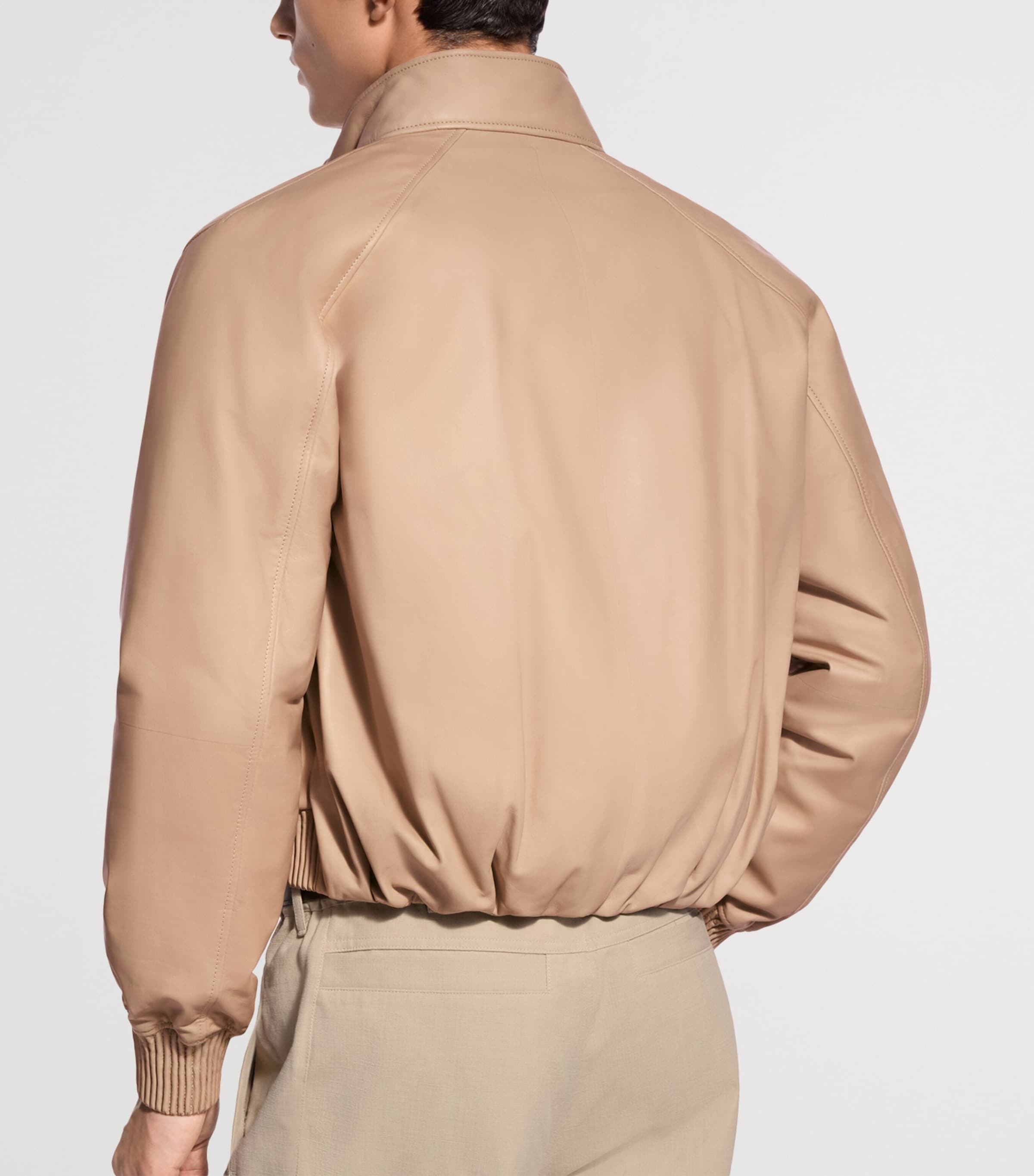 LOUIS VUITTON Mens Padded Cropped Leather Jacket Camel Brown Image 3