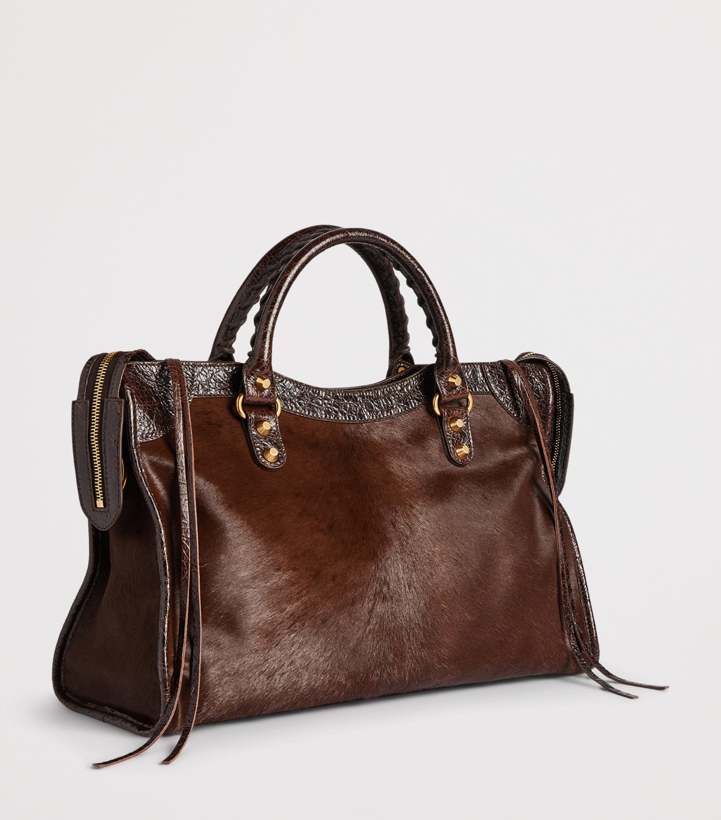 Balenciaga Brown Medium Pony Hair Le City Top-Handle Bag | Harrods US