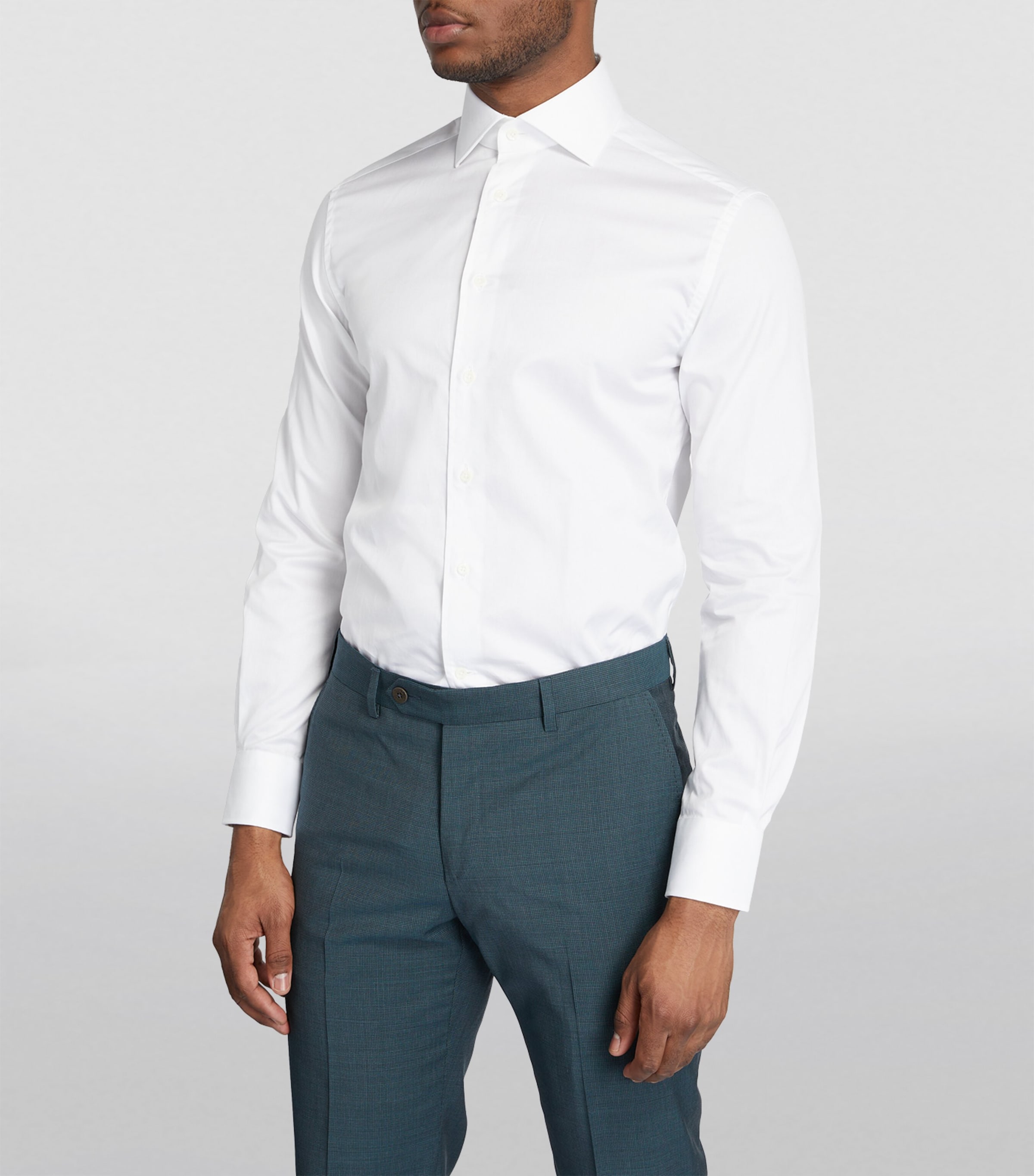 Cotton Twill Long-Sleeve Shirt 028-WHITE Image 3