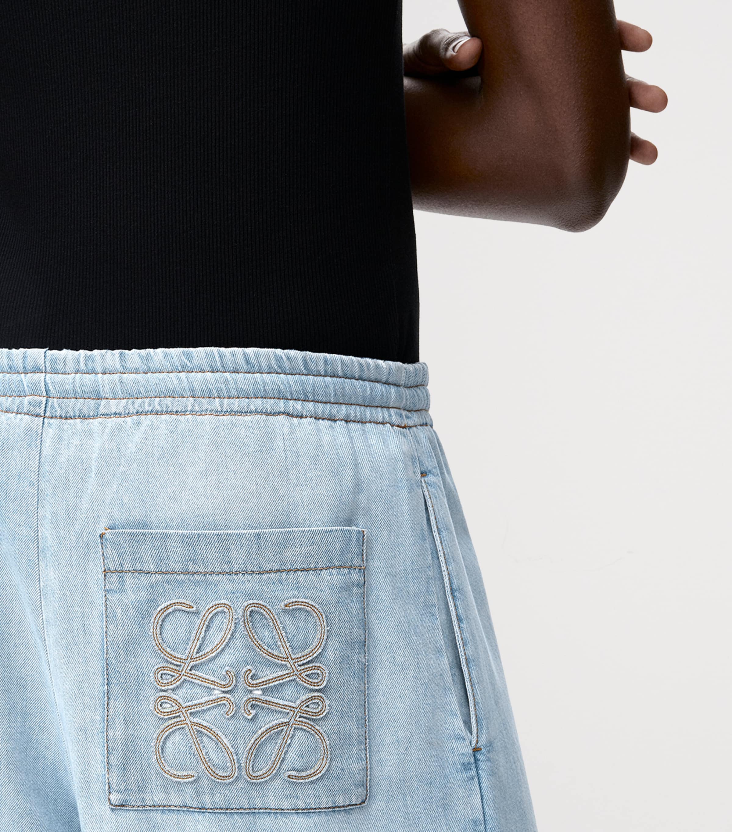 LOEWE Mens x Paula's Ibiza Denim Drawstring Trousers Washed Blue Image 5