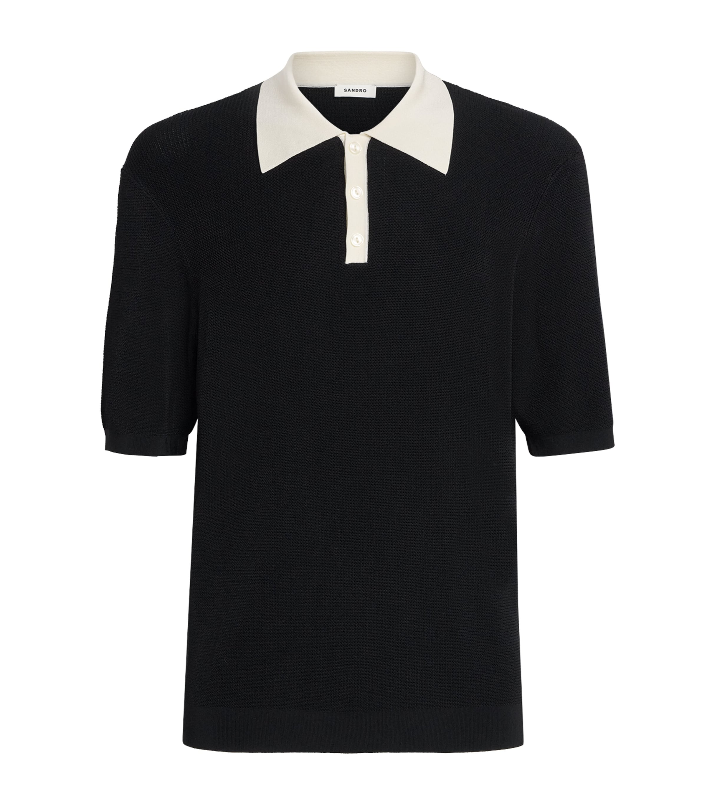 Sandro Paris Mens Contrast-Collar Polo Shirt Black Image 1