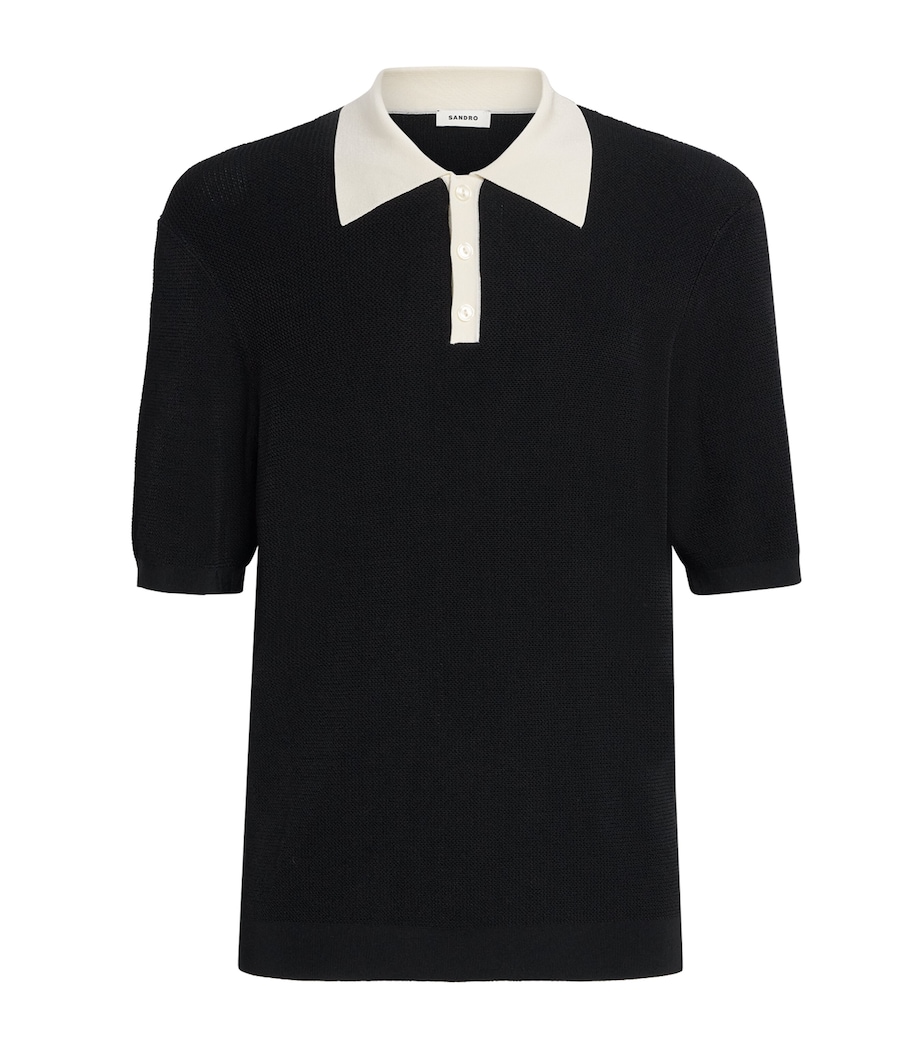 Sandro Paris Mens Contrast-Collar Polo Shirt Black Image 1