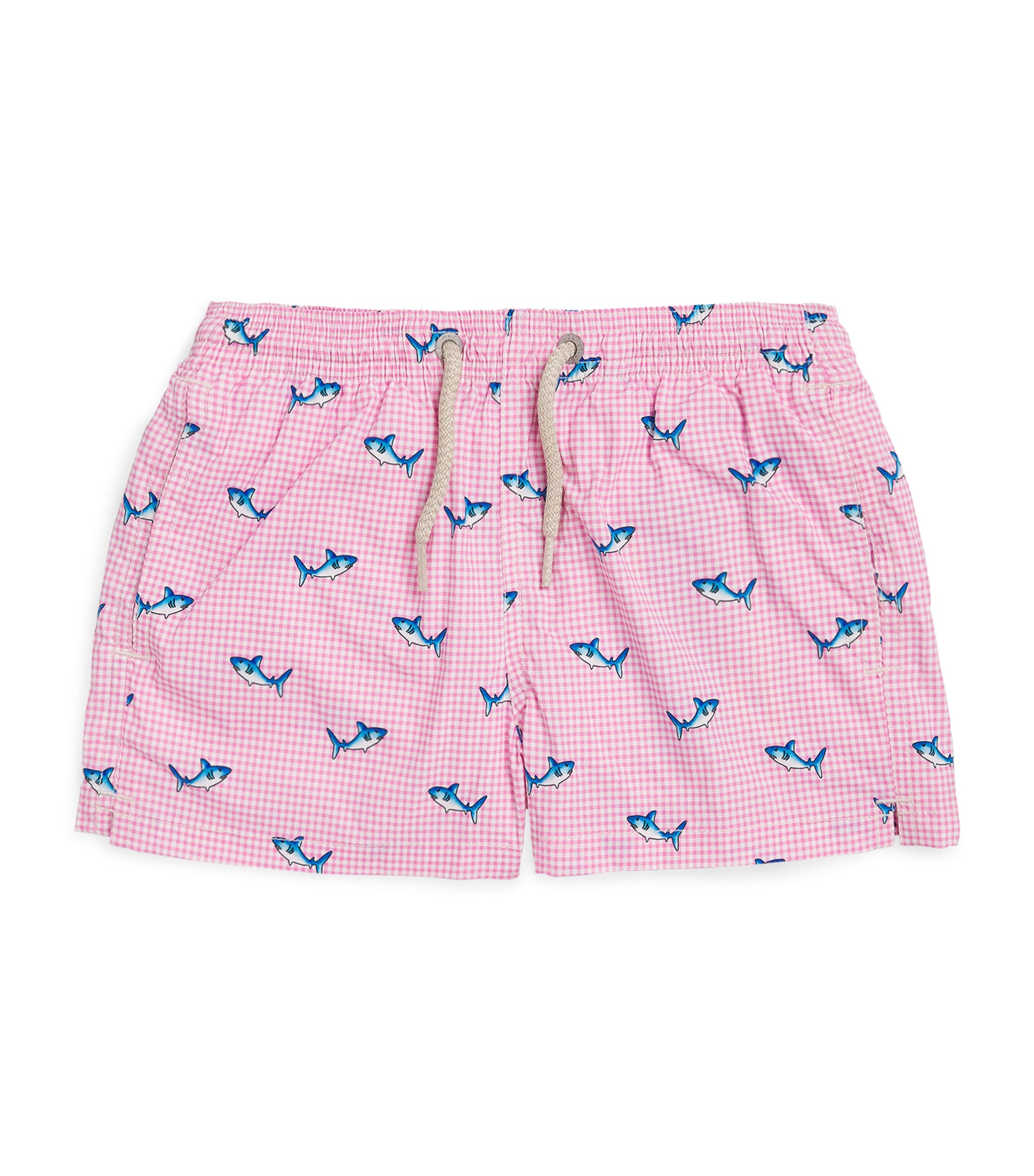 Mc2 Saint Barth Kids Printed Jean Lighting Swim Trunks (2-14 Years) Malie Micro Vichy Image 1