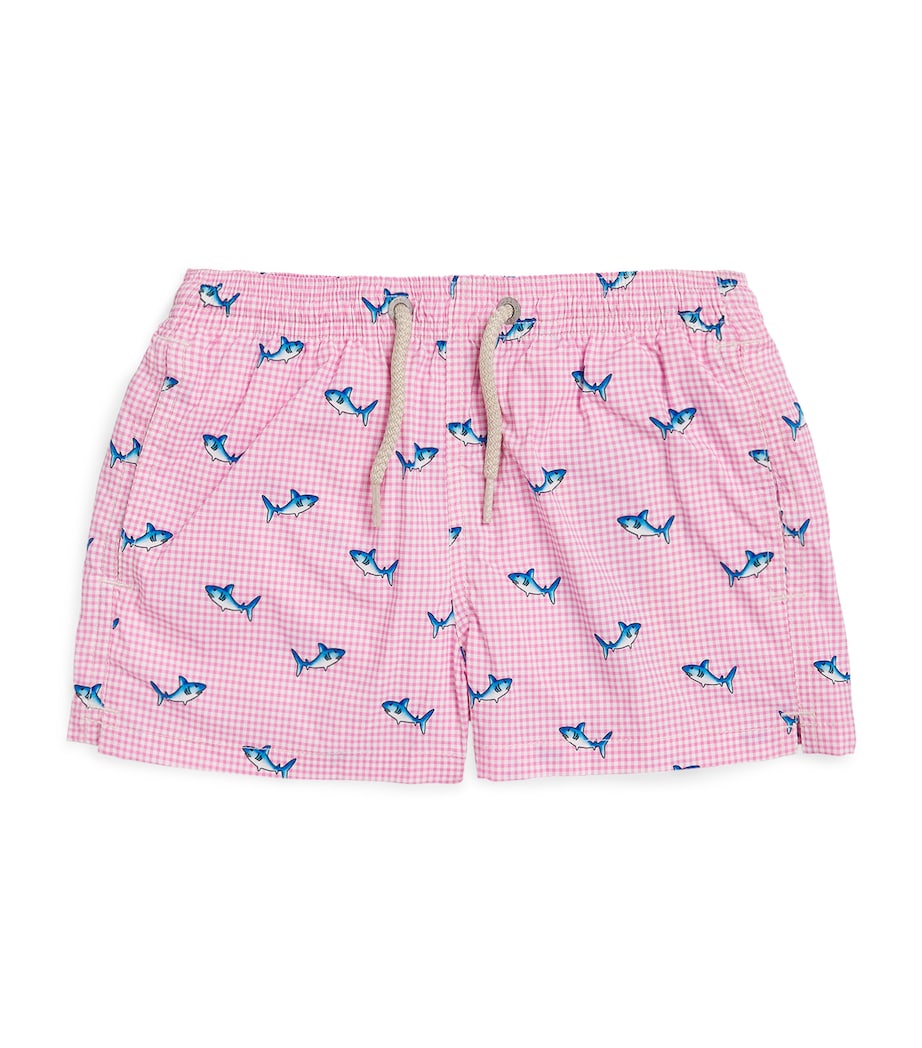Mc2 Saint Barth Kids Printed Jean Lighting Swim Trunks (2-14 Years) Malie Micro Vichy Image 1