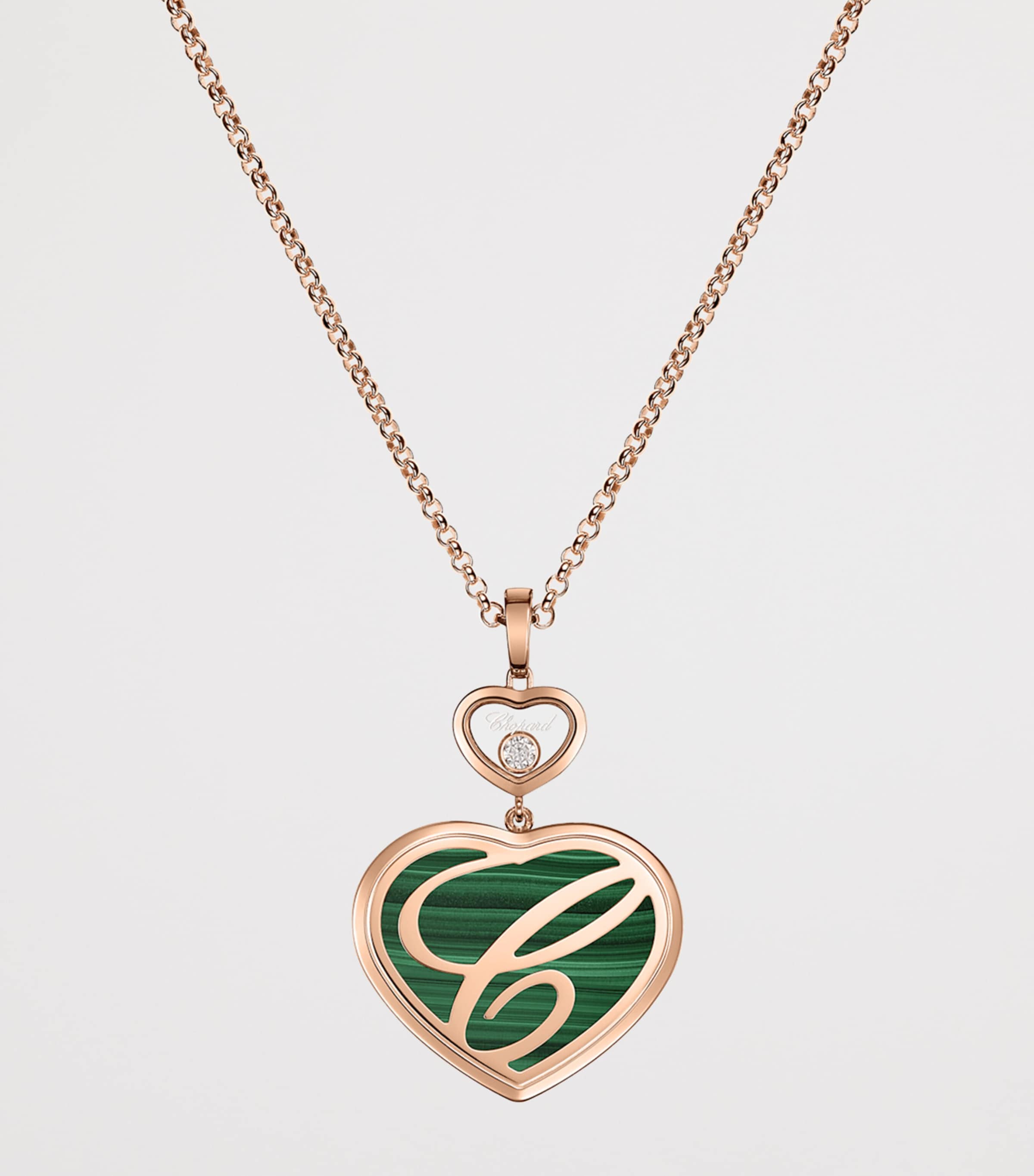 Rose Gold, Diamond and Malachite Happy Hearts Pendant Necklace 18K ROSE GOLD Image 3