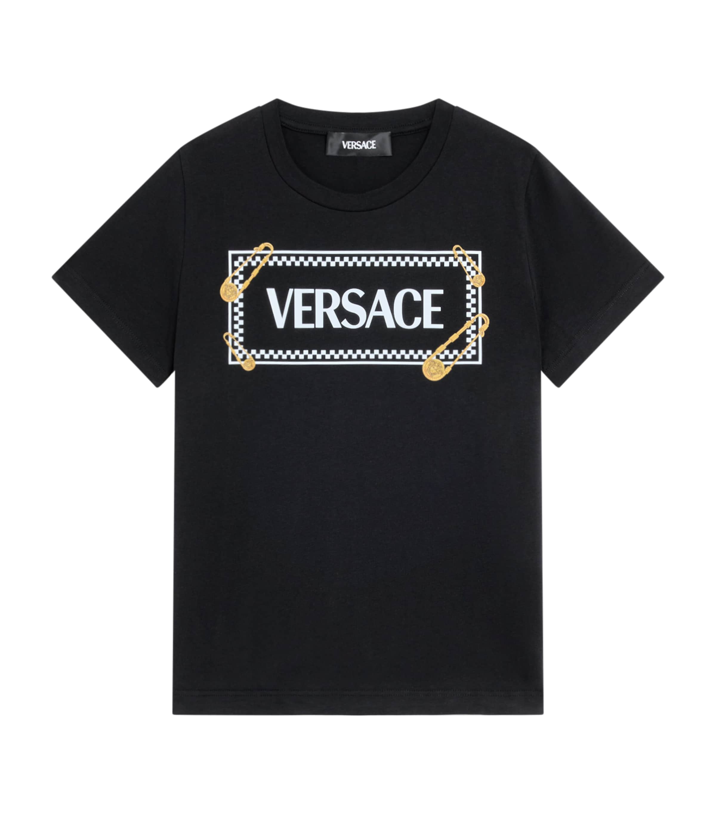 Versace Black T-shirt With 90 Vintage Logo And Pins For Kids In Black
