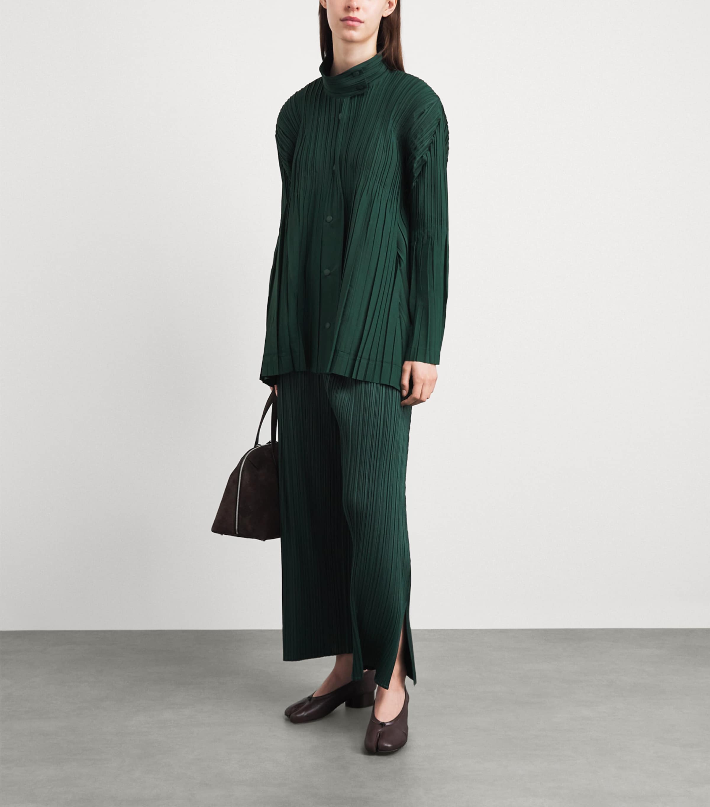 Pleats Please Issey Miyake Womens Pleated Float Coat Dark Green Image 2