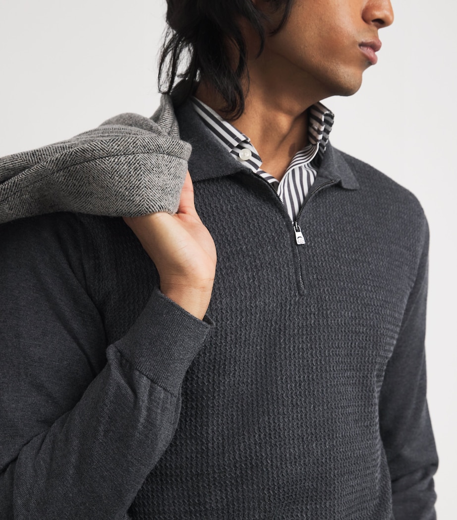 Virgin Wool Quarter-Zip Polo Sweater 14 GREY MELANGE Image 6
