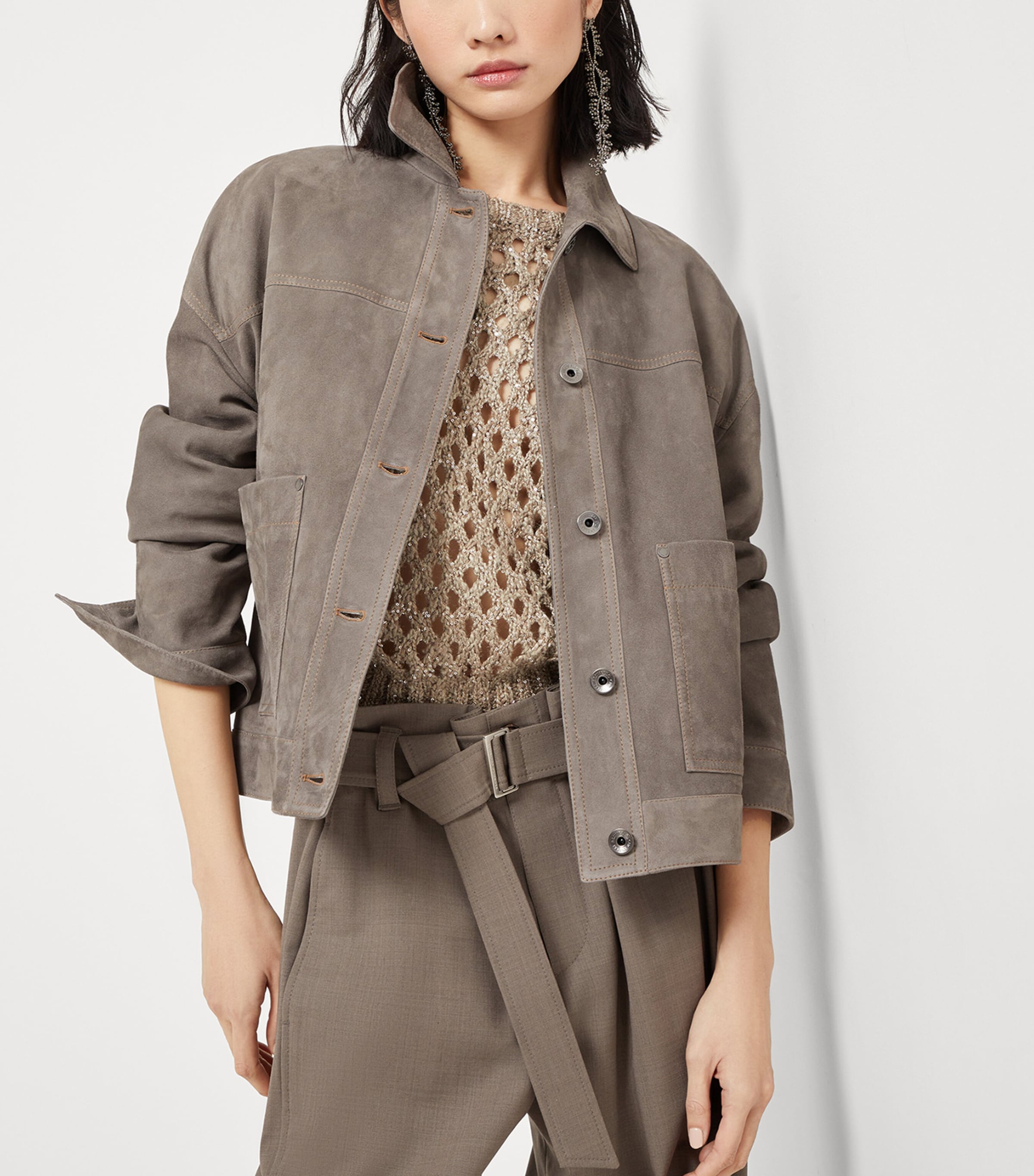 ジャケット BRUNELLO CUCINELLI Couture suede outerwear with jewellery Brunello Cucinelli Couture Suede Jacket | Sendegaro CA