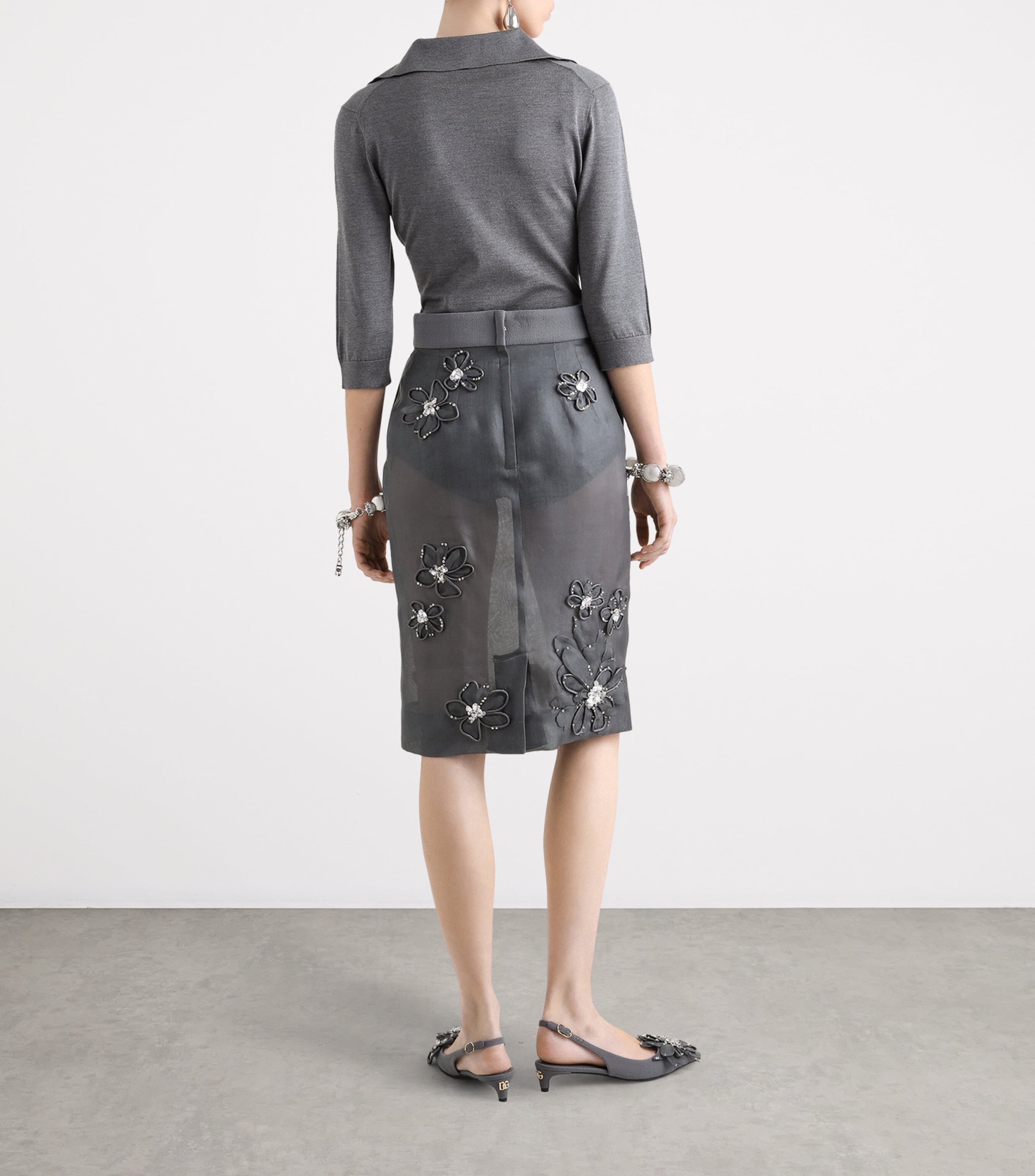 Silk-Blend Organza Floral Embroidery Midi Skirt S8400-EMBROIDERED Image 3