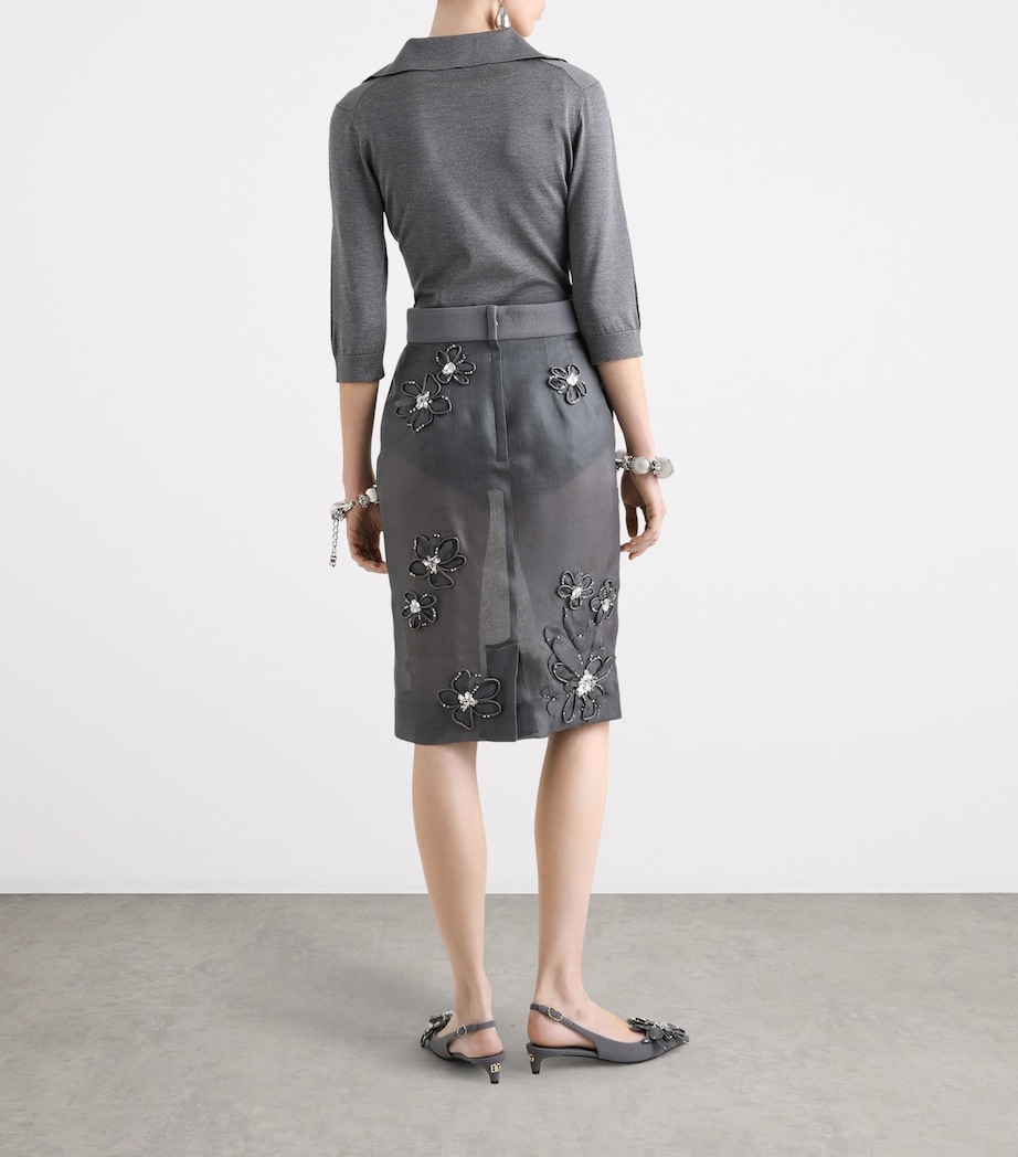 Silk-Blend Organza Floral Embroidery Midi Skirt S8400-EMBROIDERED Image 3