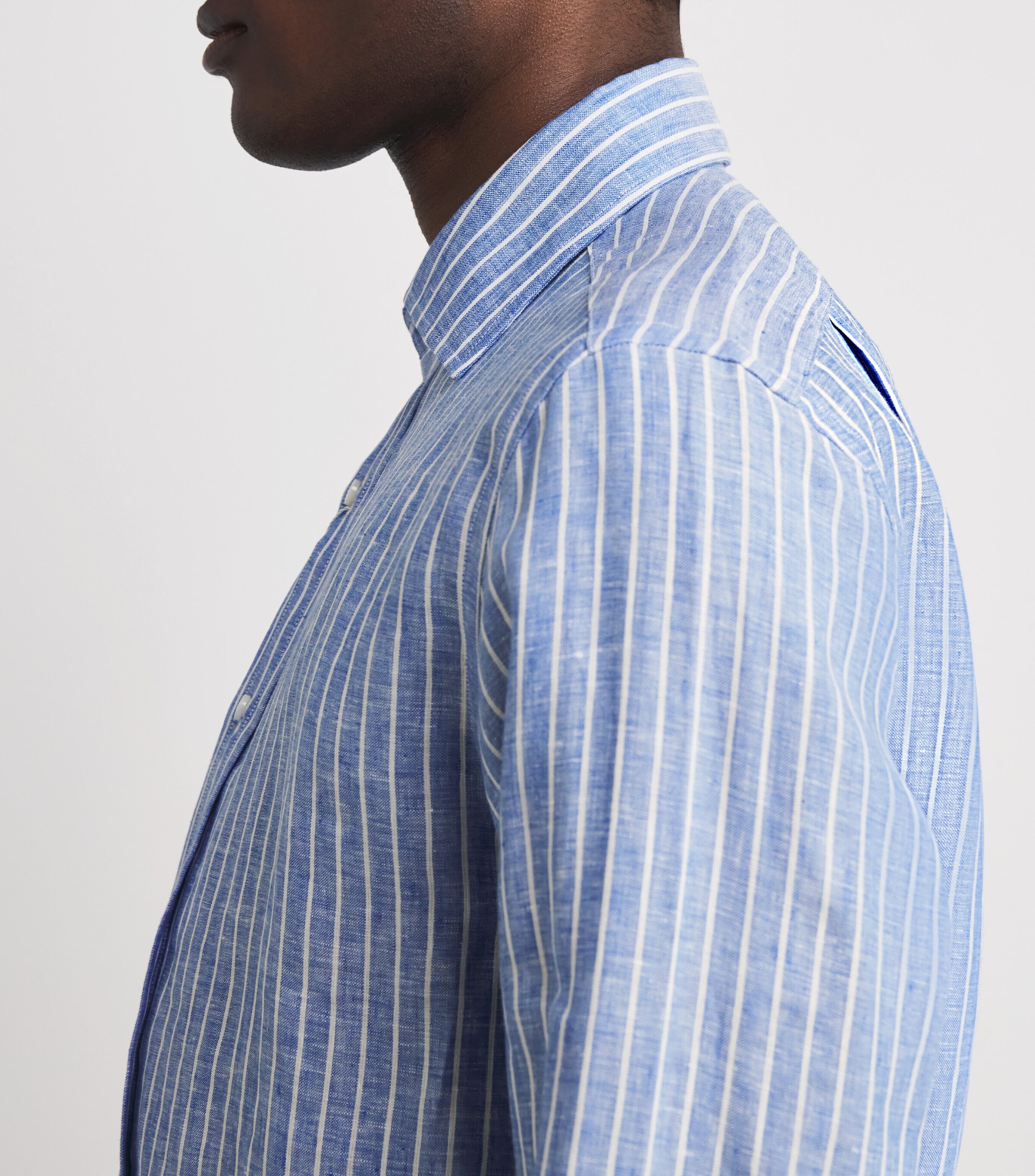 Ralph Lauren Purple Label Mens Linen Stripe Shirt Cornflower Blu/wht Image 6