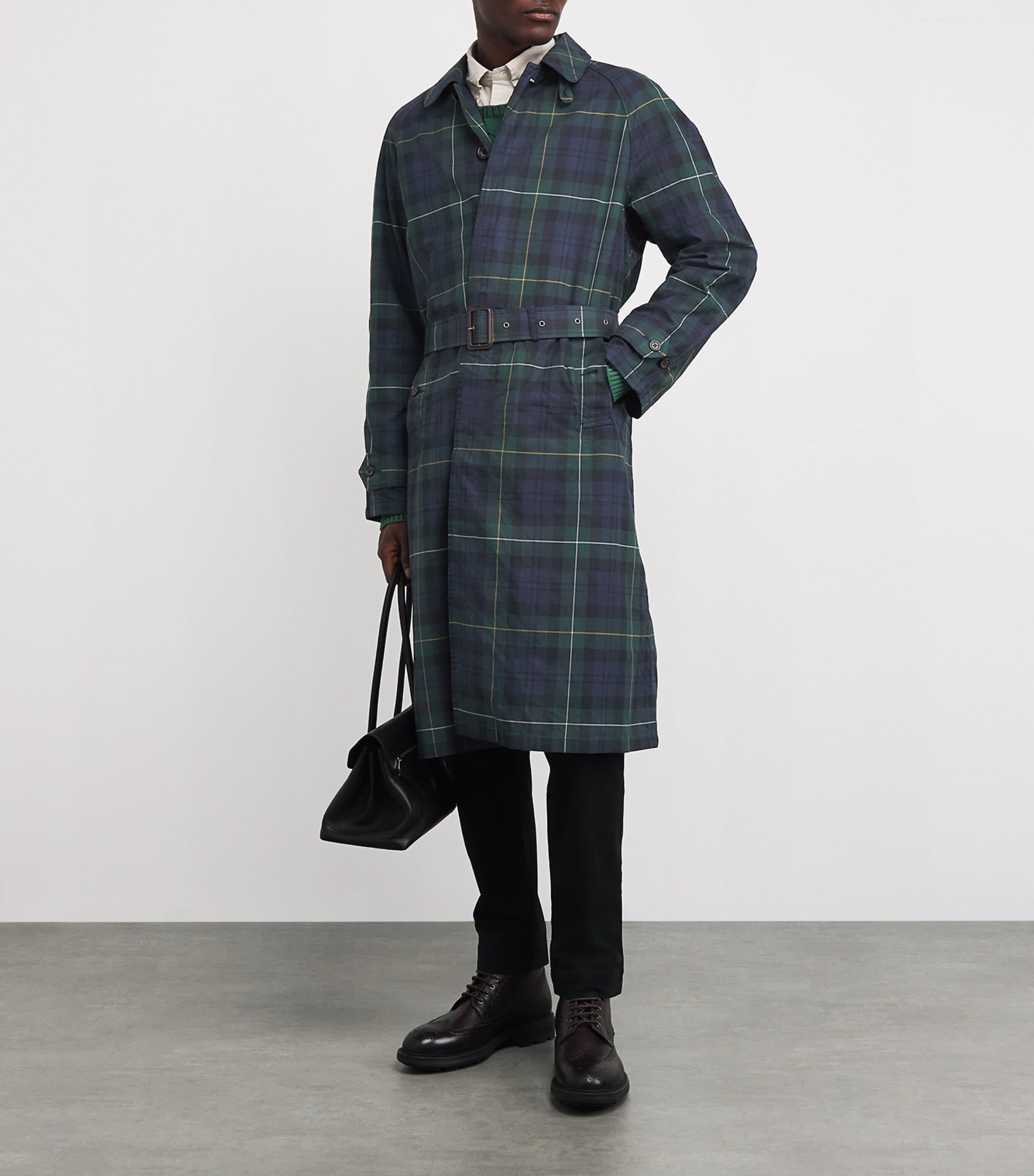 Waxed Cotton Tartan Overcoat BLUE Image 2